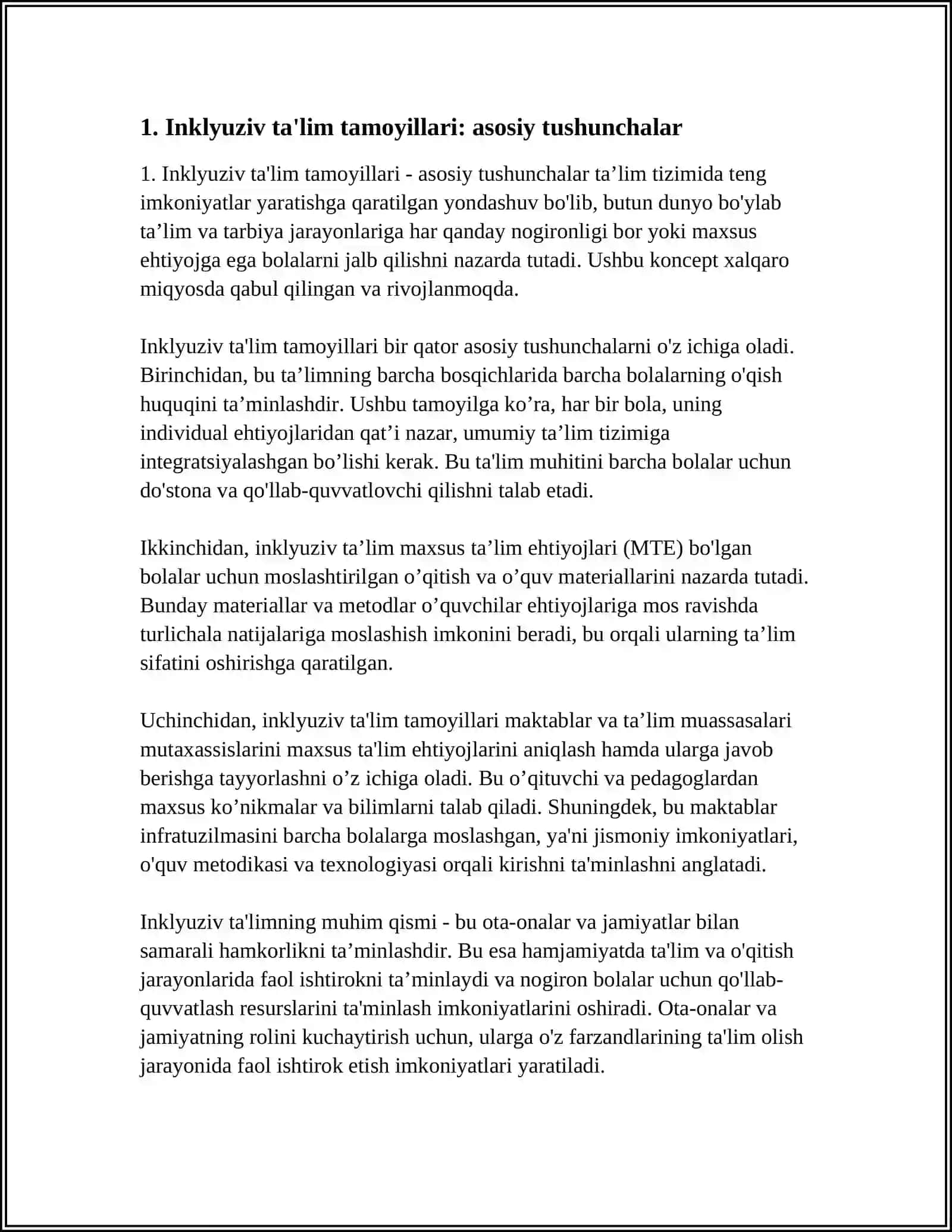 INKLYUZIV TA'LIM TAMOYILLARI, RIVOJLANISH ISTIQBOLLARI 4
