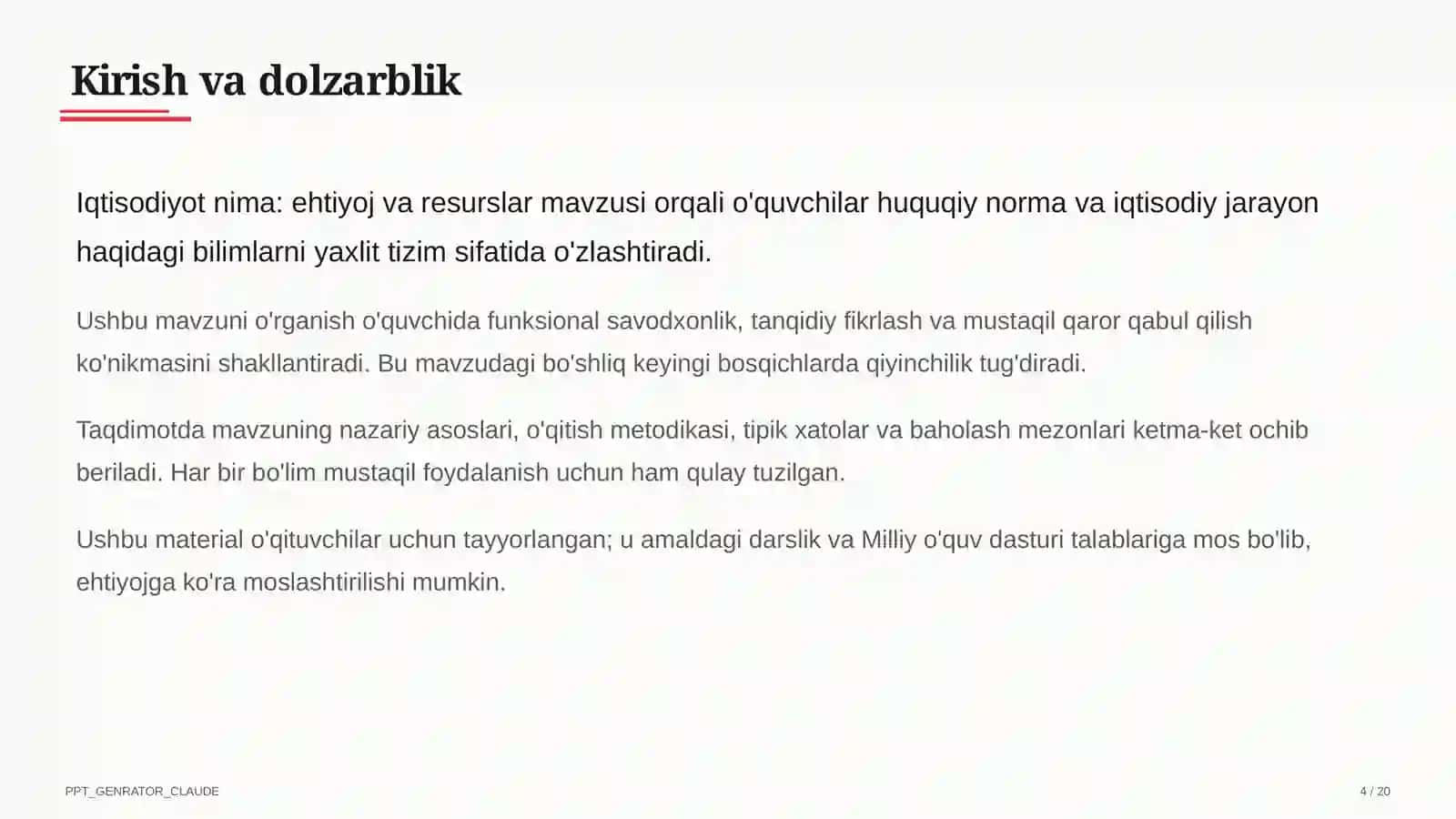 Iqtisodiyot nima: ehtiyoj va resurslar (9-sinf) 4