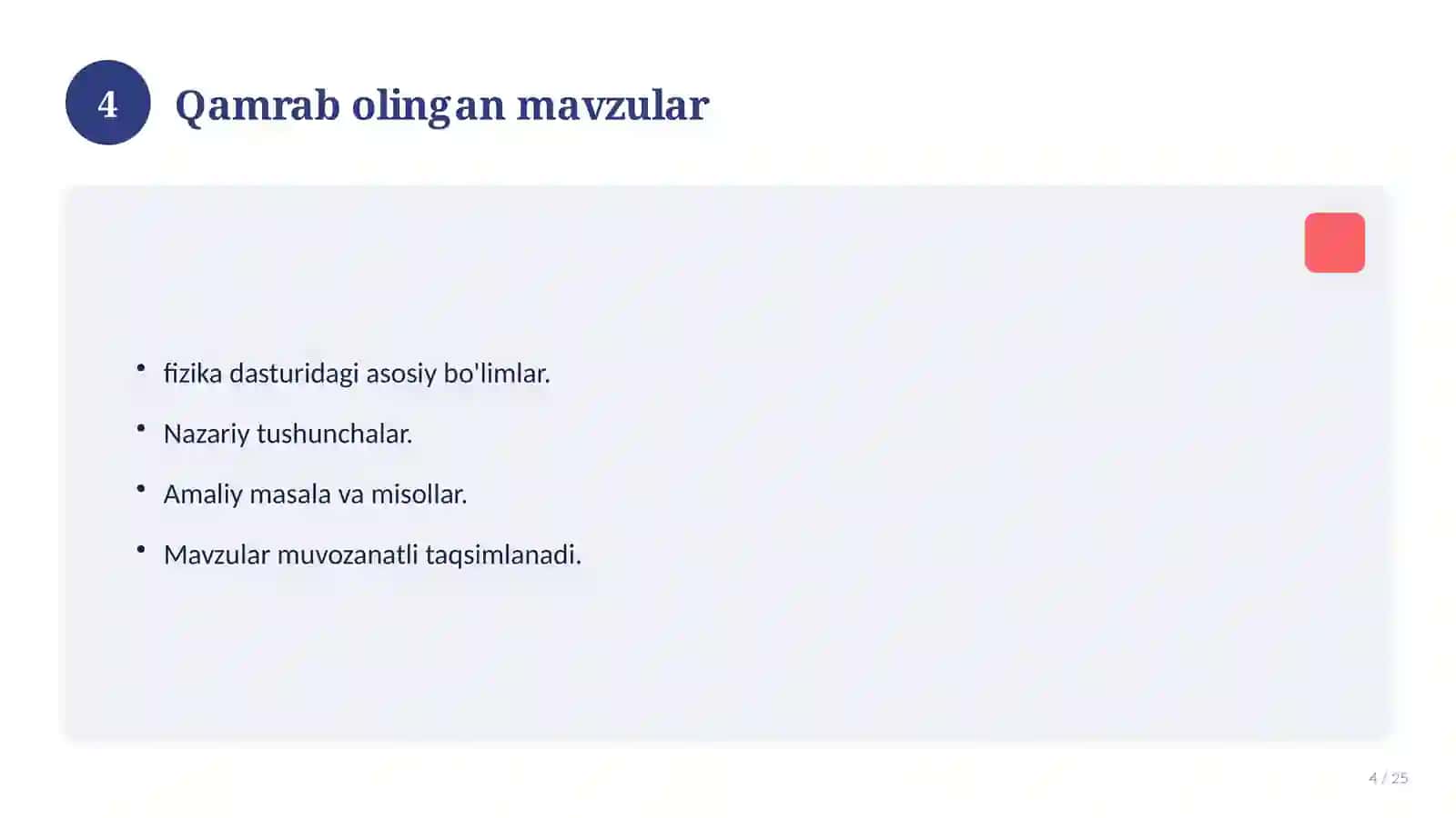 Fizika fanidan 9-sinf test savollari to'plami 4