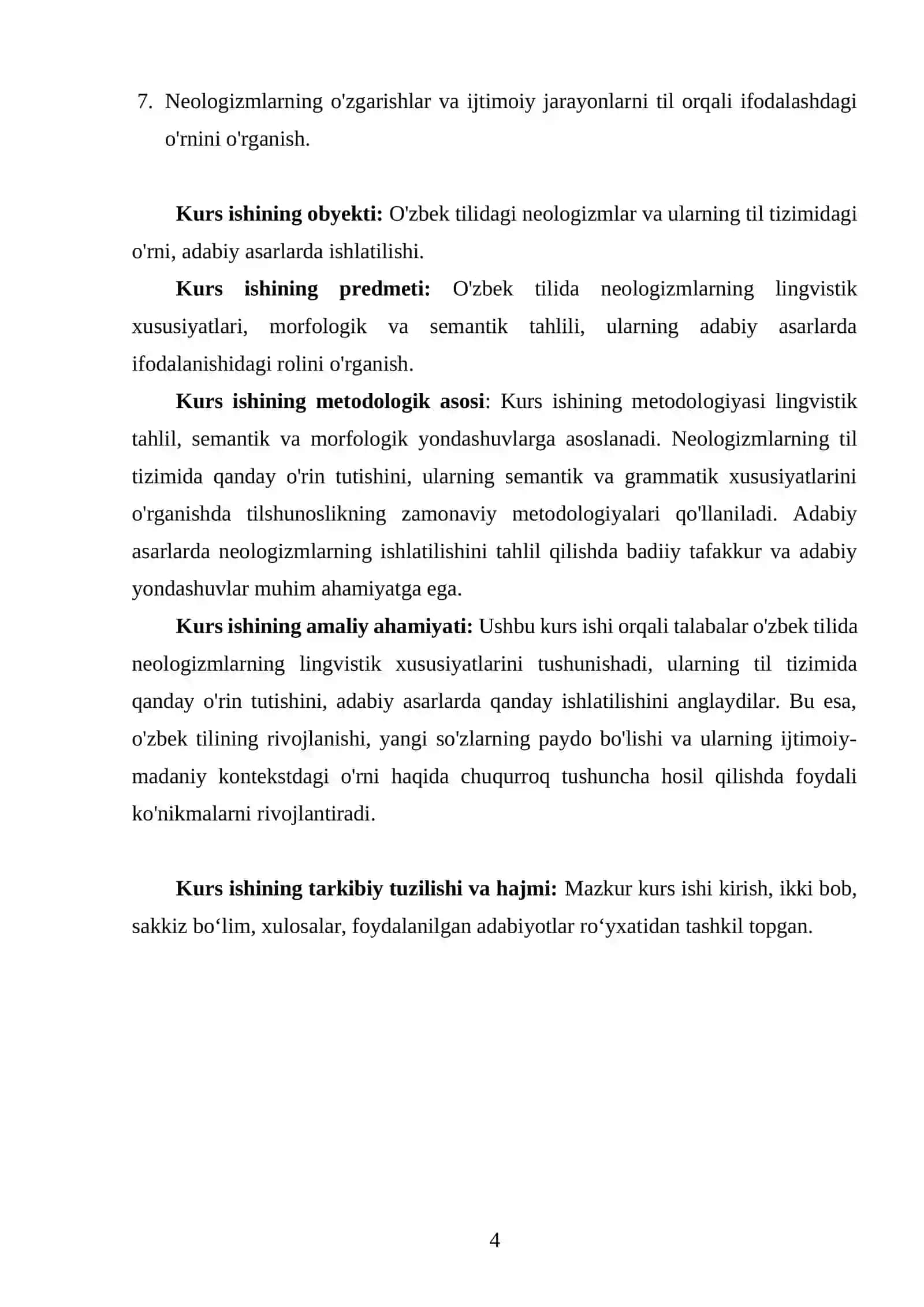 “NEOLOGIZMLARNING LINGVISTIK TADQIQI” MAVZUSIDA YOZGAN KURS ISHI 4