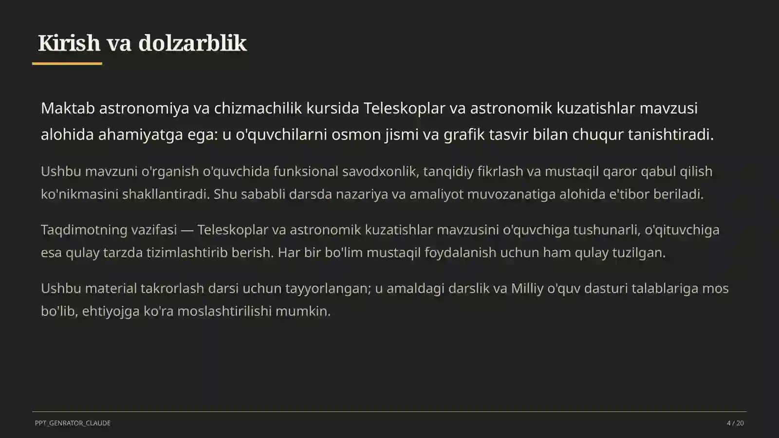Teleskoplar va astronomik kuzatishlar (10-sinf) 4