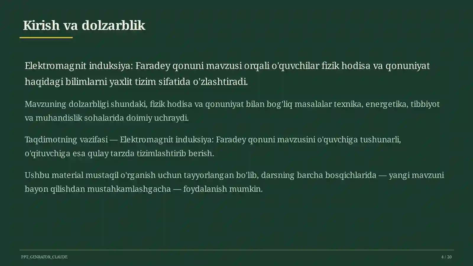 Elektromagnit induksiya: Faradey qonuni (11-sinf) 4