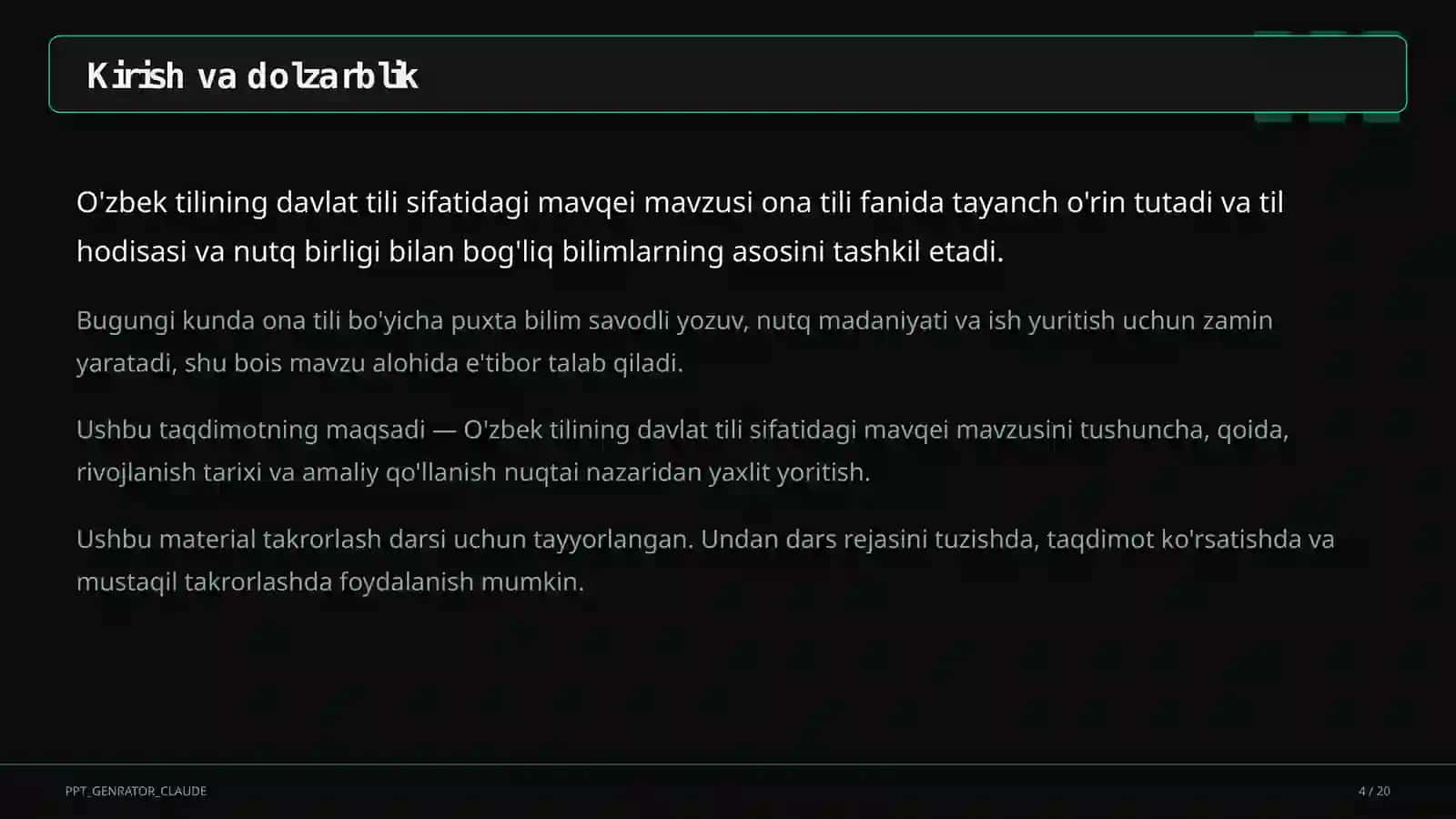 O'zbek tilining davlat tili sifatidagi mavqei (11-sinf) 4