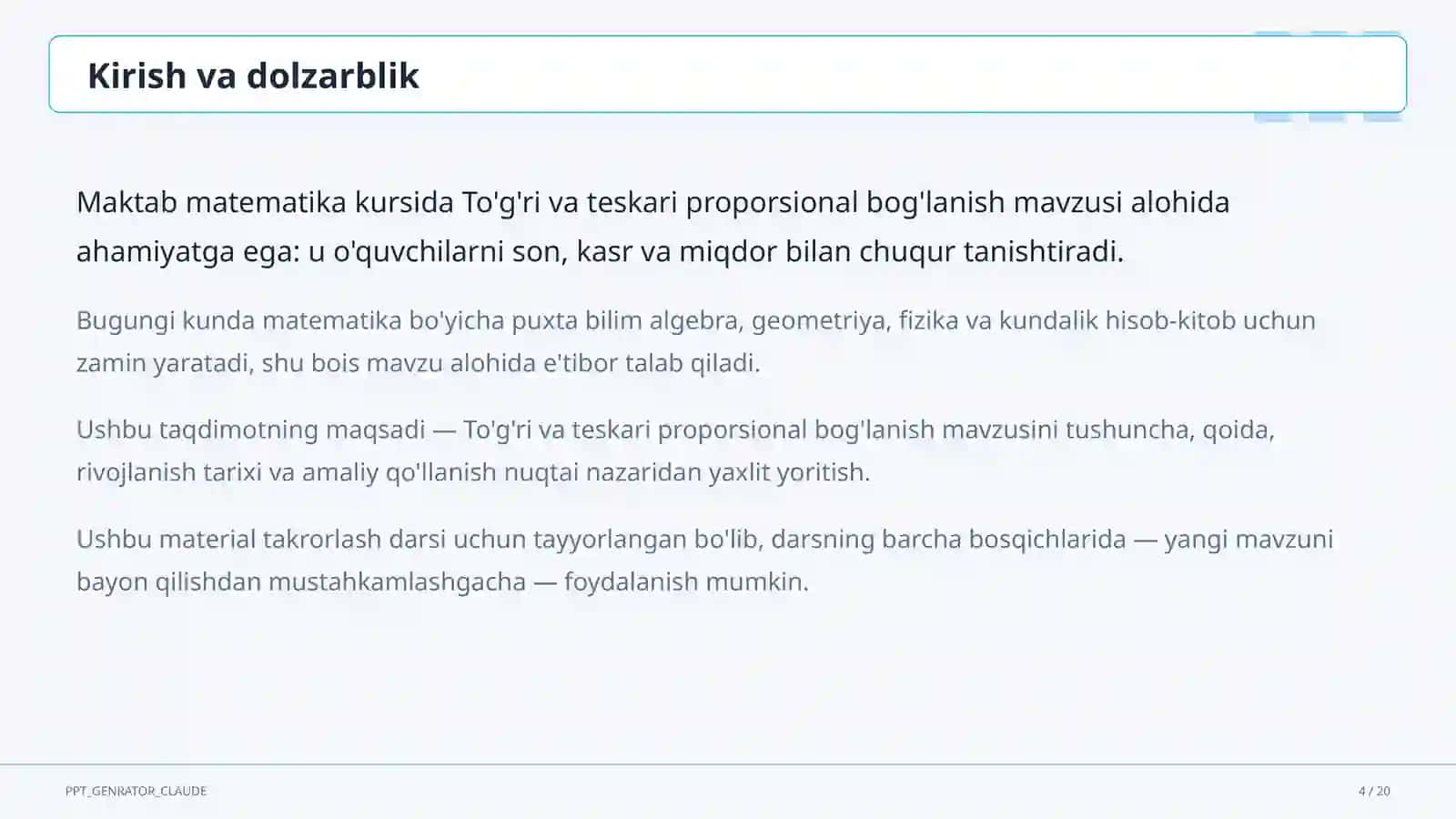 To'g'ri va teskari proporsional bog'lanish (6-sinf) 4