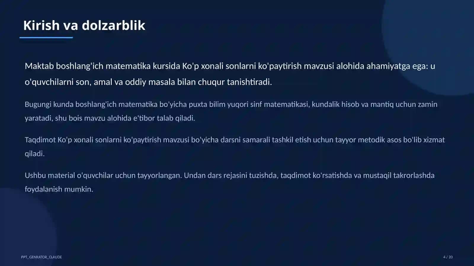 Ko'p xonali sonlarni ko'paytirish (4-sinf) 4