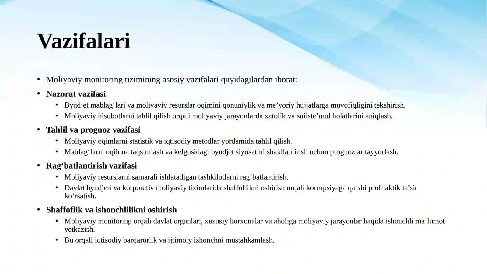 Moliyaviy monitoring tizimi va uning korrupsiyaga qarshi kurash 4