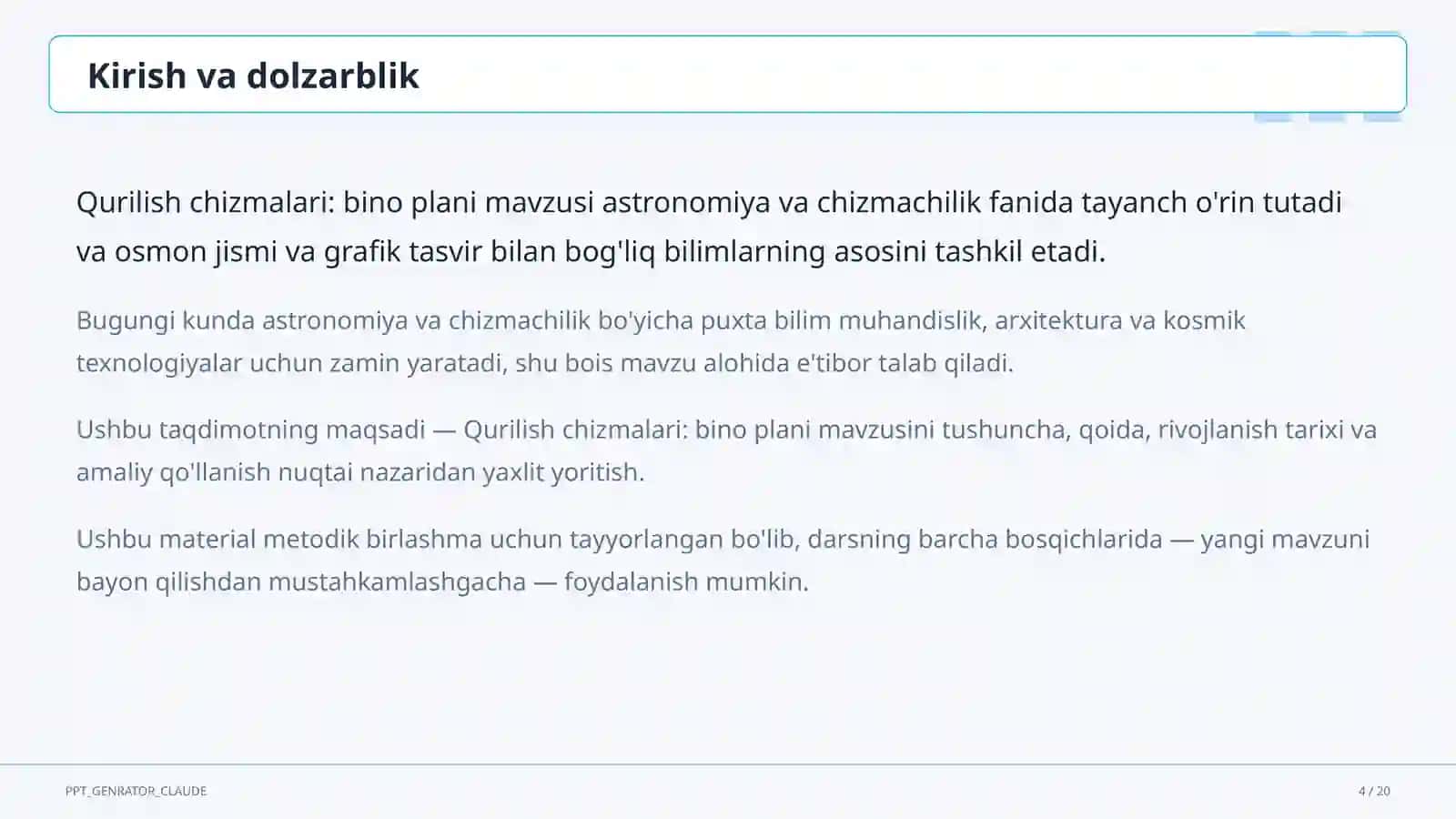 Qurilish chizmalari: bino plani (9-sinf) 4