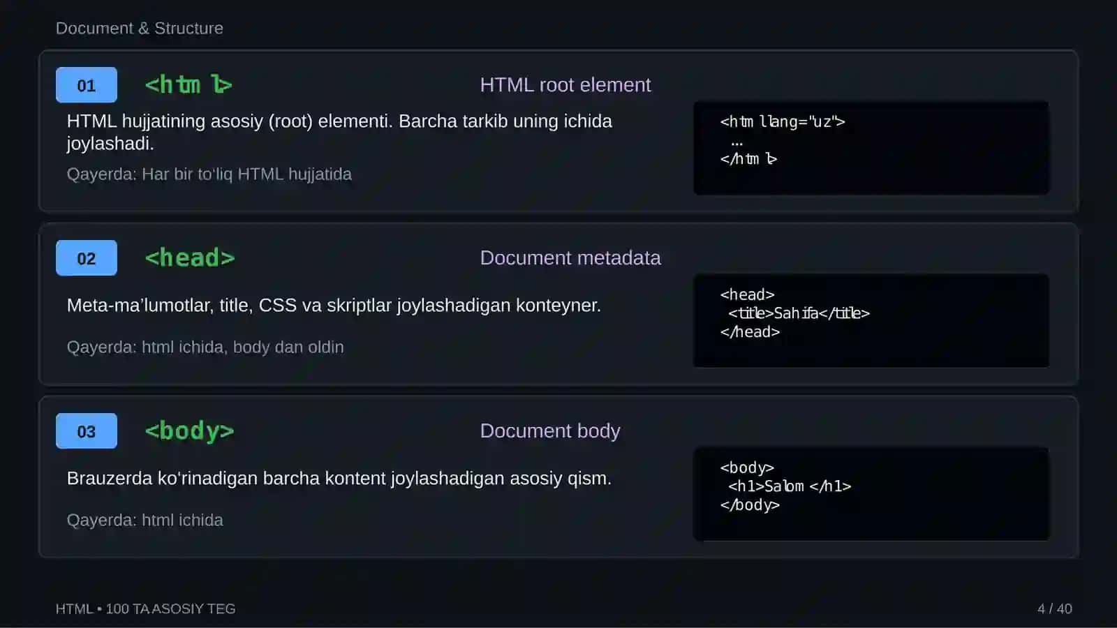 HTML — 100 TA ENG DOLZARB TEG 4