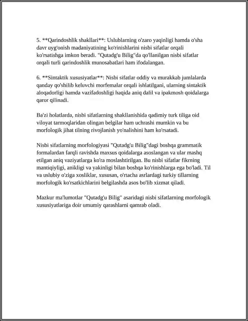 QUTADG'U BILIG NISBI SIFATLAR TAHLILIY MA'LUMOTNOMA 4