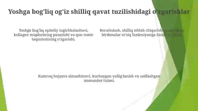 Og'iz bo'shlig'i shilliq qavati tuzilishining yoshga doir xususiyatlari 4