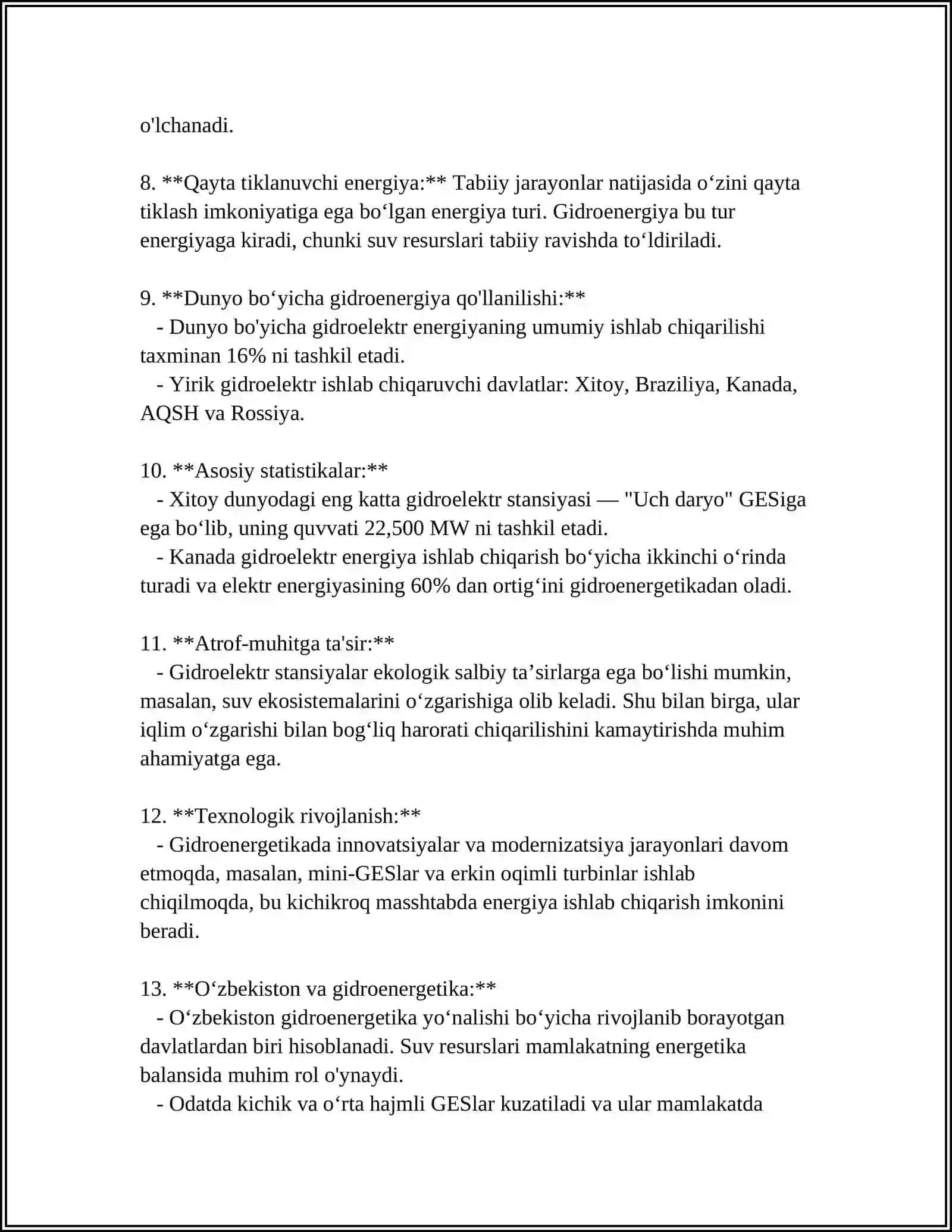 GIDROENERGETIKA FANIDAN TAQDIMOT 4