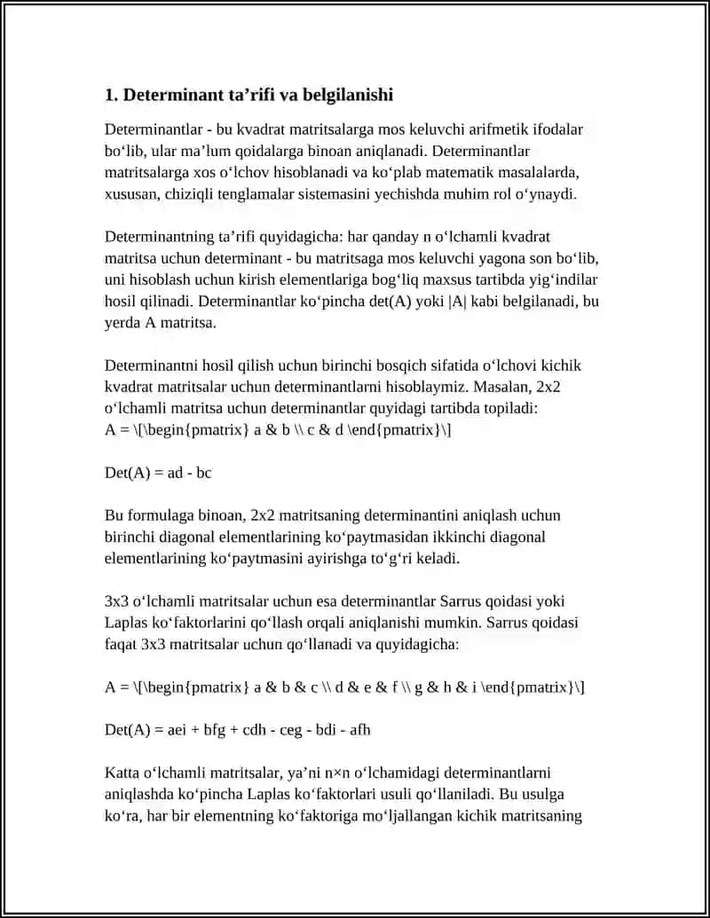 DETERMINANTLAR. DETERMINANTNING ASOSIY XOSSALARI 4