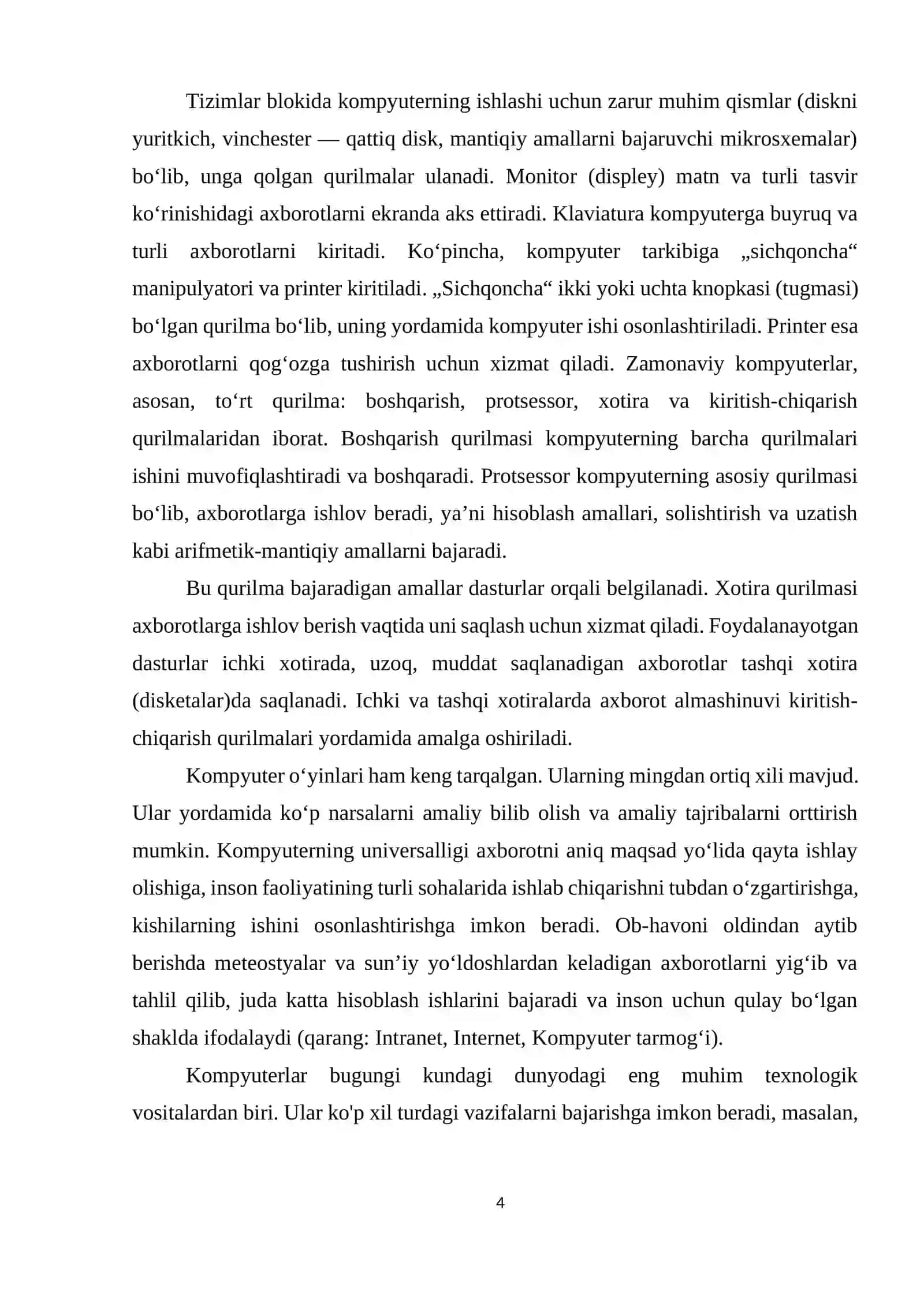 KOMPYUTERLAR VA ULARNING ASOSIY QURILMALARI” 4