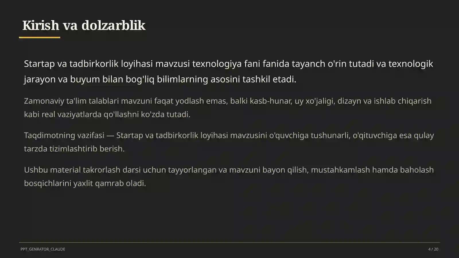 Startap va tadbirkorlik loyihasi (11-sinf) 4