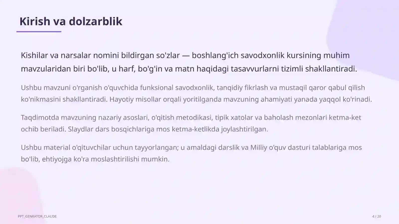 Kishilar va narsalar nomini bildirgan so'zlar (2-sinf) 4