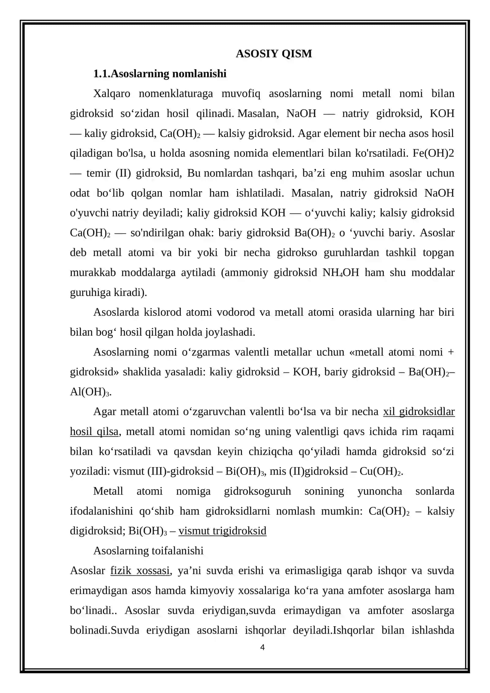 Asoslar. Nomlanishi. Ishqorlar. Olinishi va xossalari. Amfoter gidroksidlar 4