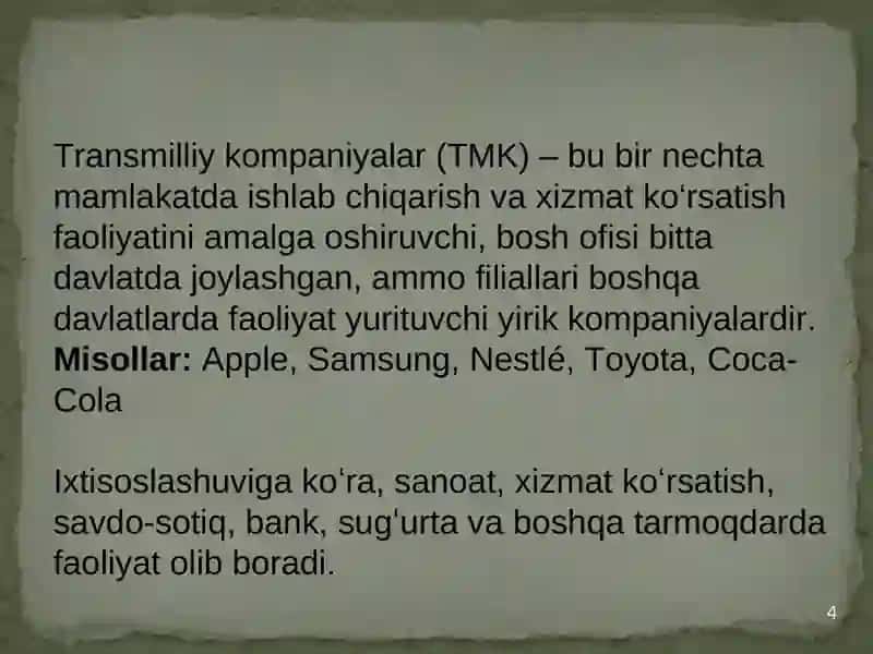 TMK ва уларнинг жахон хўжалигидаги ўрни 4