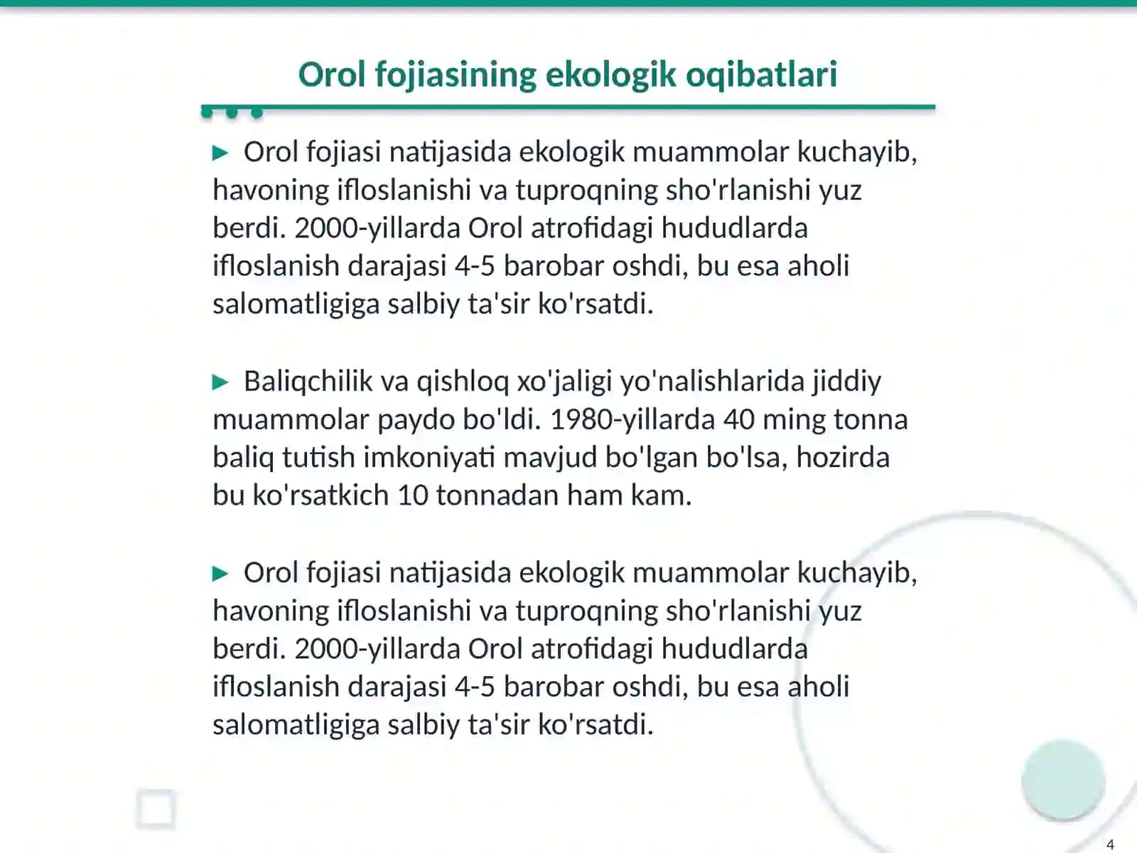 Orol fojiasiga qarshi davlat siyosati va ekologik vaziyatni yaxshilash 4