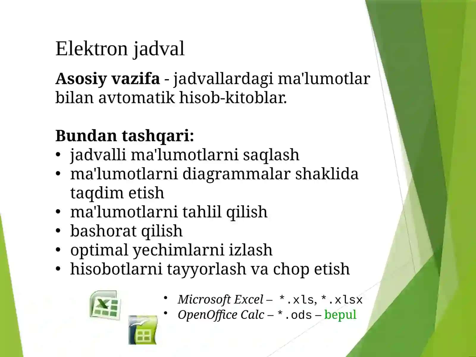 IQTISODIY MASALALARNI YECHISHDA JADVAL MUXARRIRLARIDAN FOYDALANISH 4