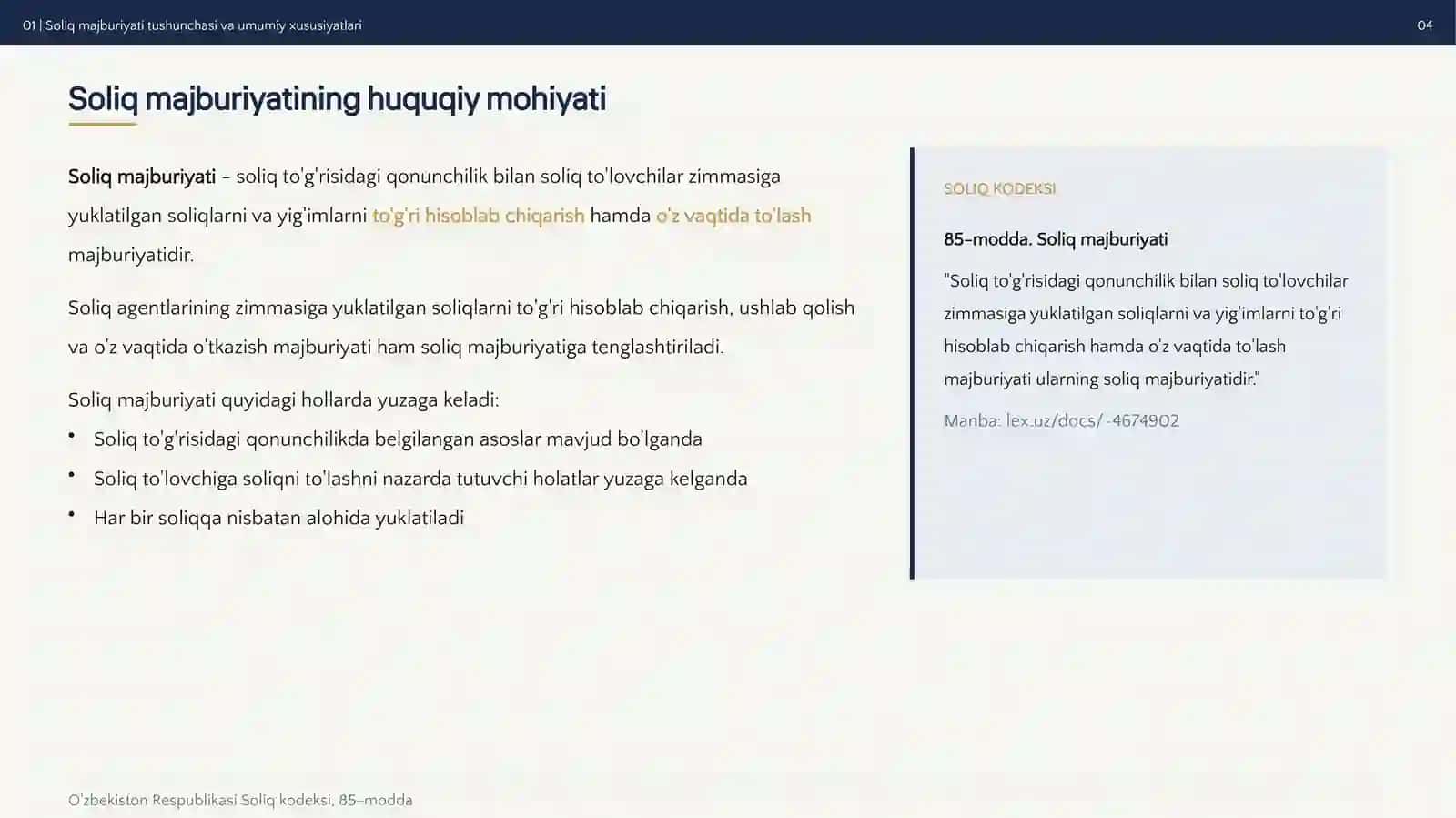 Soliq majburiyatlarini bajarishning alohida xususiyatlari 4