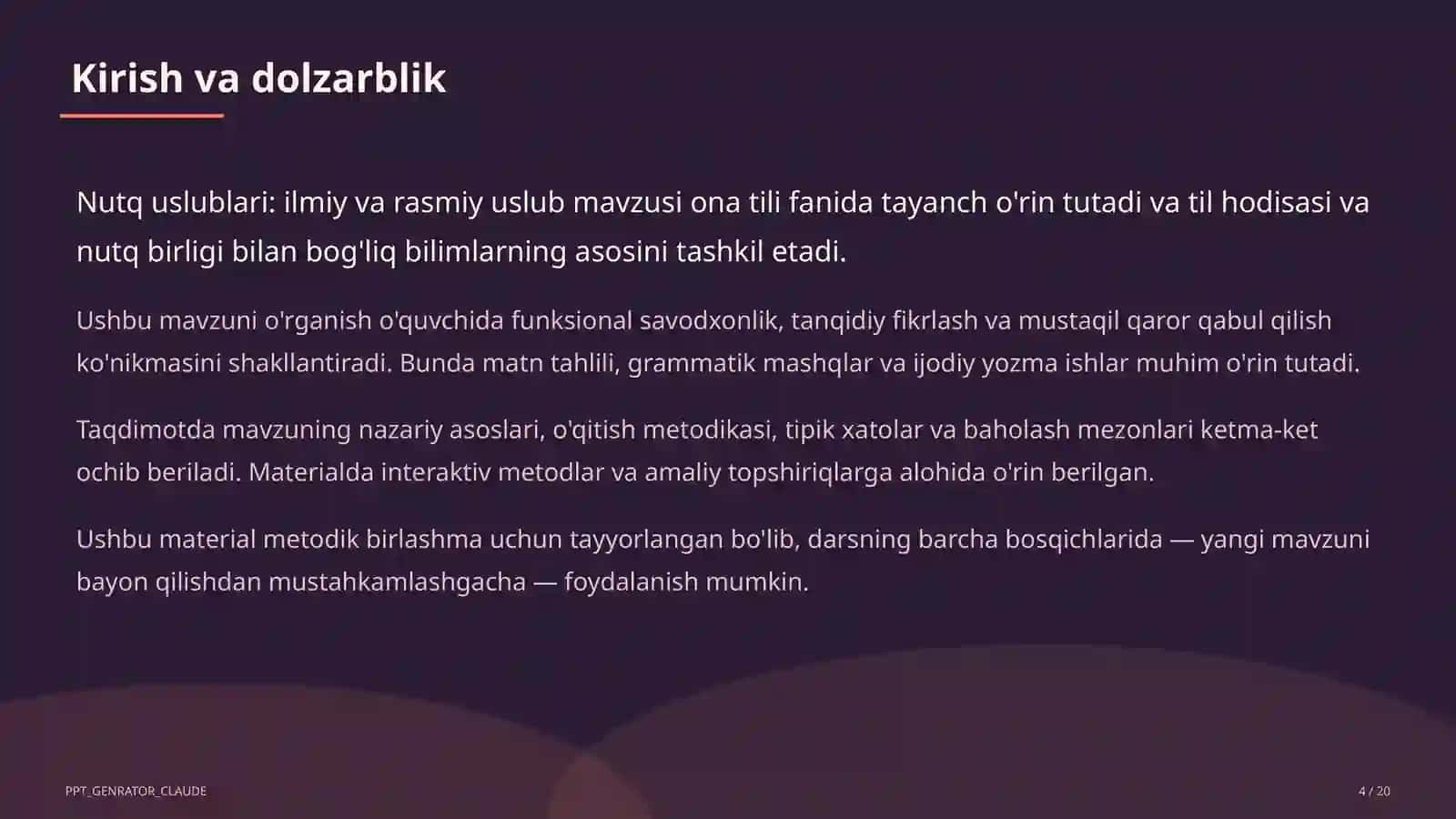 Nutq uslublari: ilmiy va rasmiy uslub (10-sinf) 4