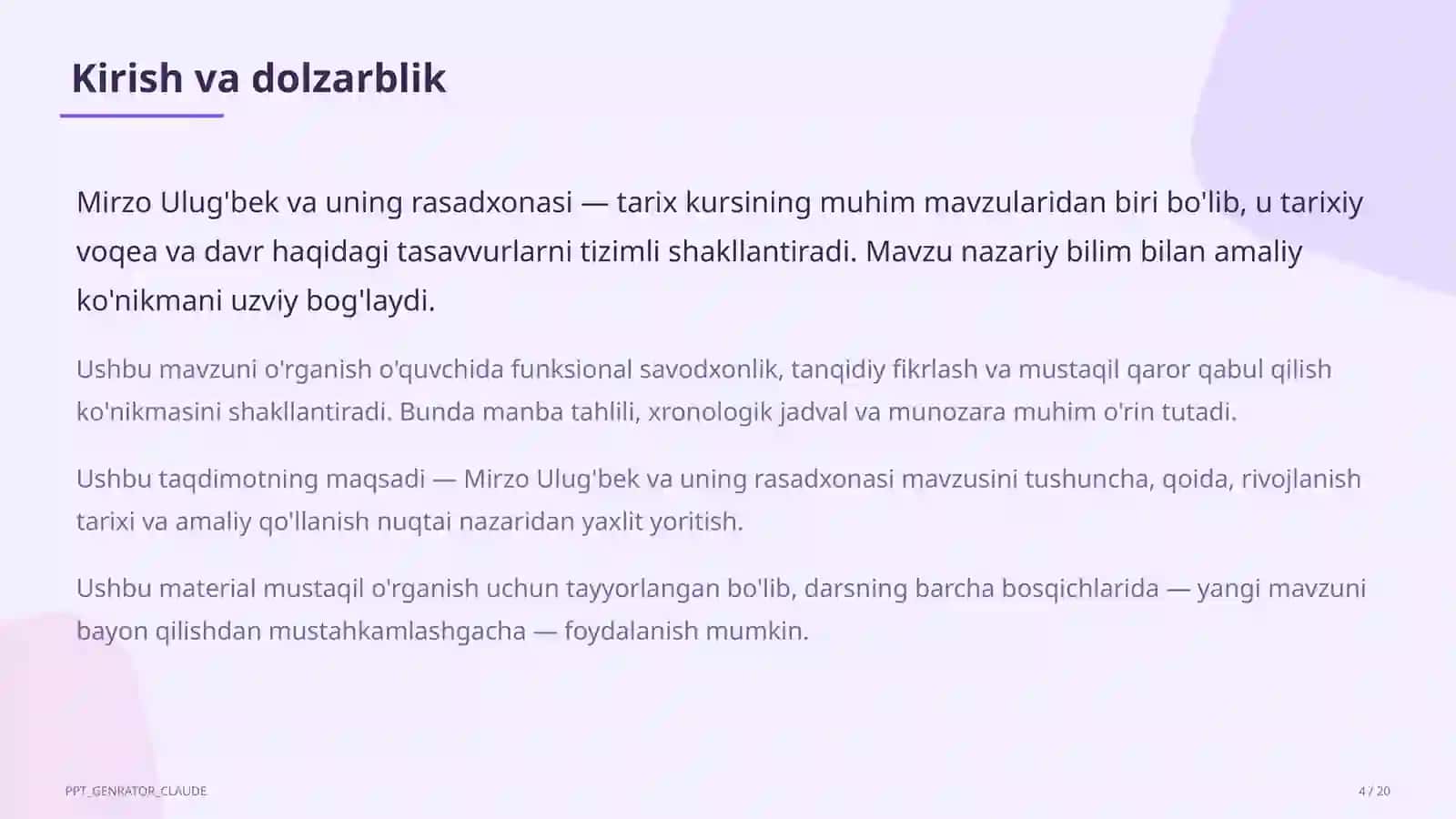 Mirzo Ulug'bek va uning rasadxonasi (5-sinf) 4