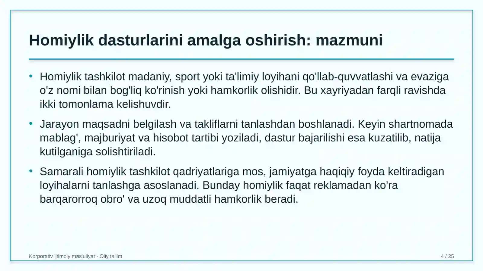 Avtomobil yuvish shoxobchalarida homiylik dasturlarini amalga oshirish 4