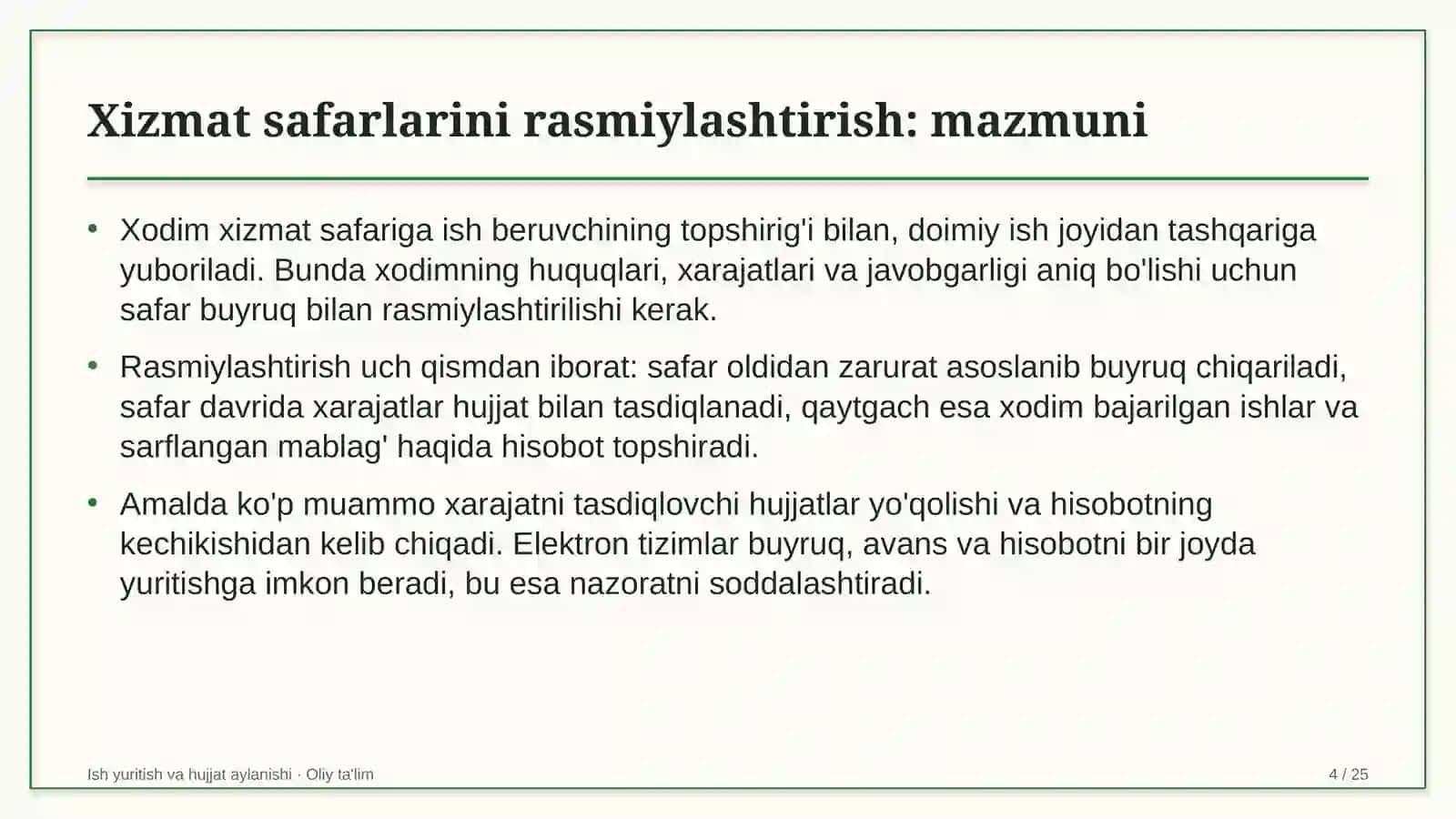 Ish yuritish va hujjat aylanishi · Oliy ta'lim 4