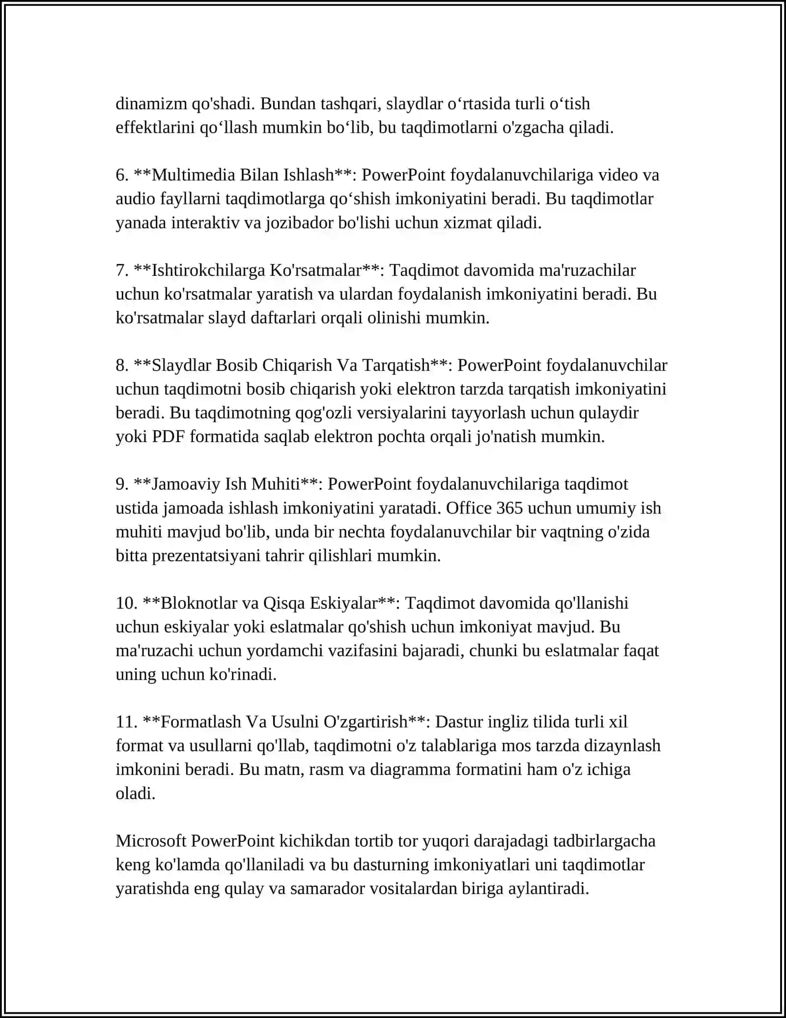MUSTAQIL ISH Mavzu: POWER POINT DASTURI BILAN ISHLASH 4