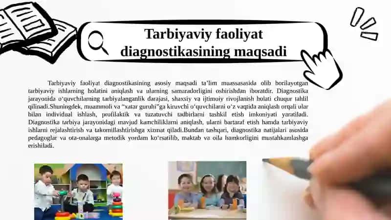 Ta’lim muassasasida tarbiyaviy faoliyat diagnostikasini tashkil etish:diagnostikaning asosiy yo‘nalishlari 4