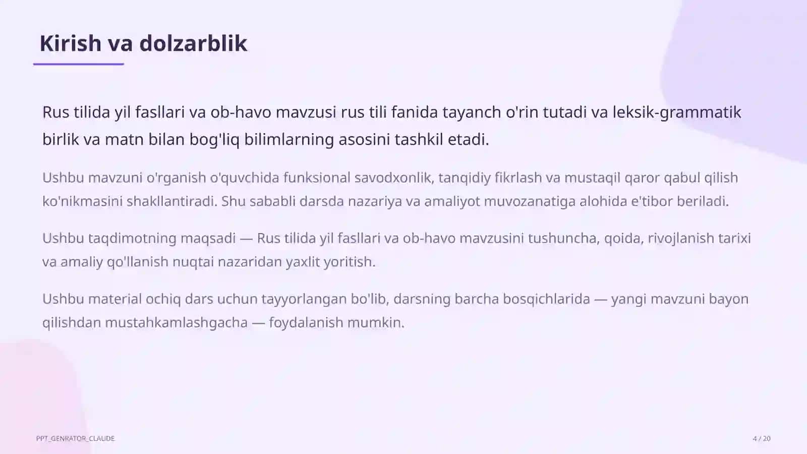 Rus tilida yil fasllari va ob-havo (4-sinf) 4