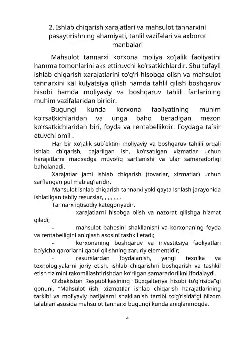 Mahsulot ishlab chiqarish va davr xarajatlari tahlili 4