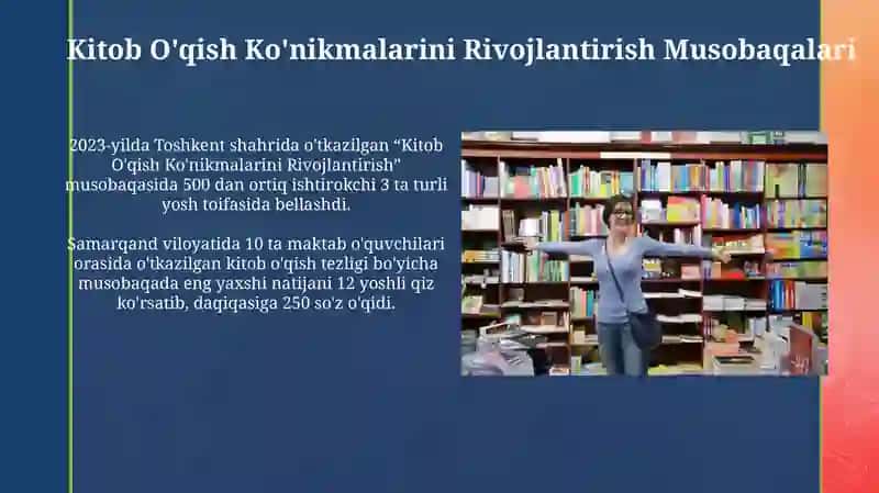 Kitobxonlikni rivojlantirishga qaratilgan ko'rik tanlovlar 4
