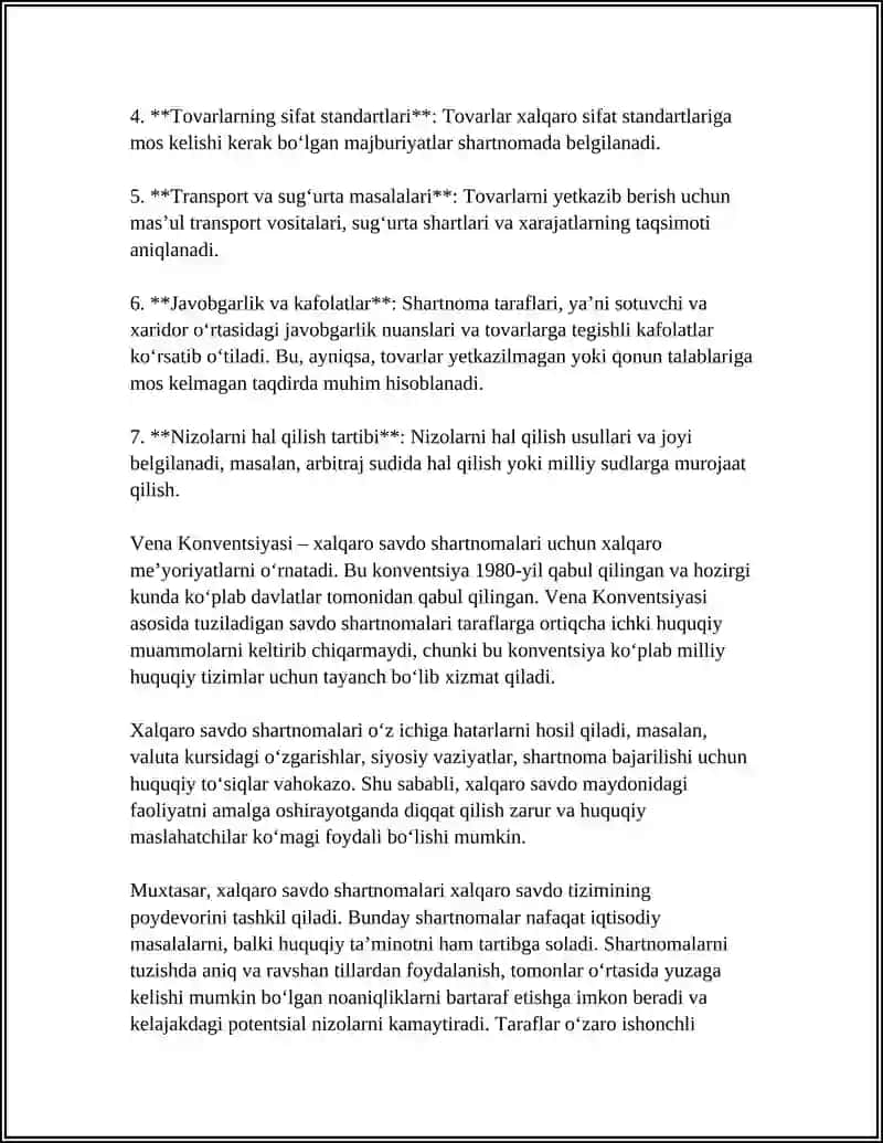 Xalqaro Savdo (Tovar Sotish-Sotib Olish) Shartnomalari 4