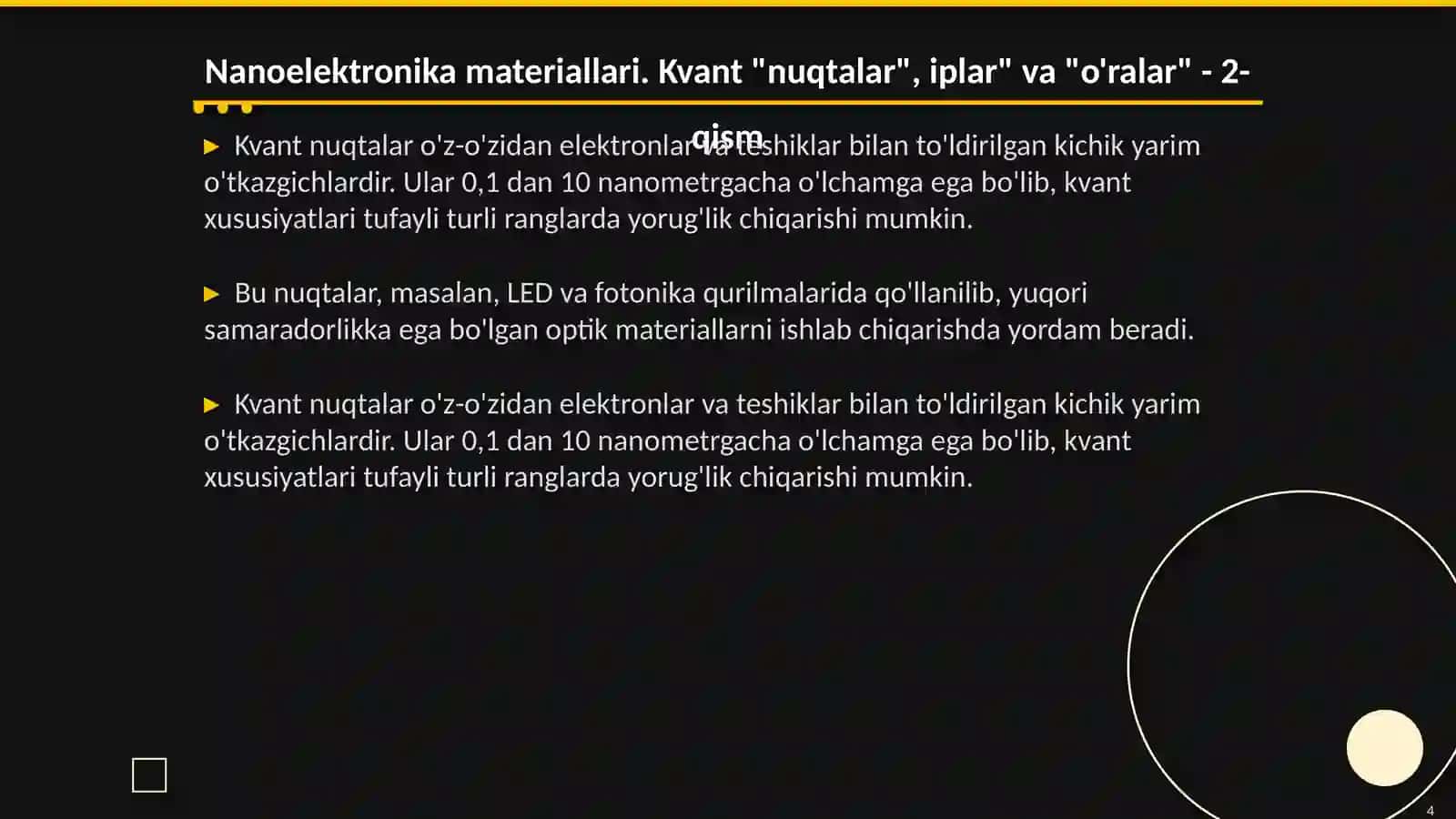 Nanoelektronika materiallari. Kvant "nuqtalar", iplar" va "o'ralar" 4