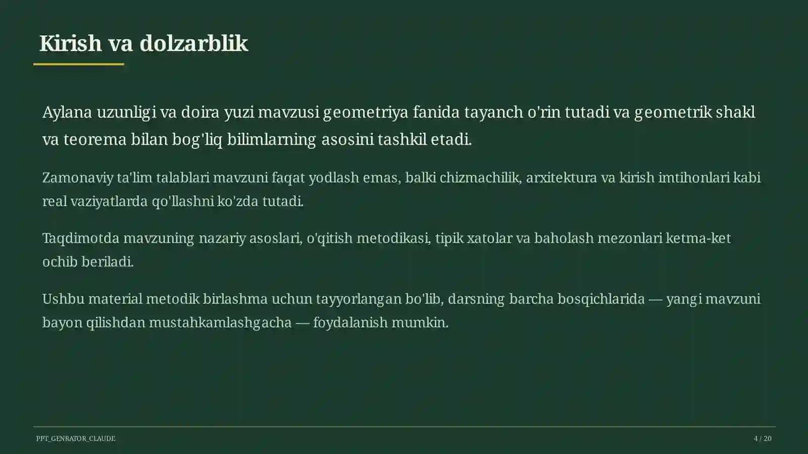 Aylana uzunligi va doira yuzi (9-sinf) 4