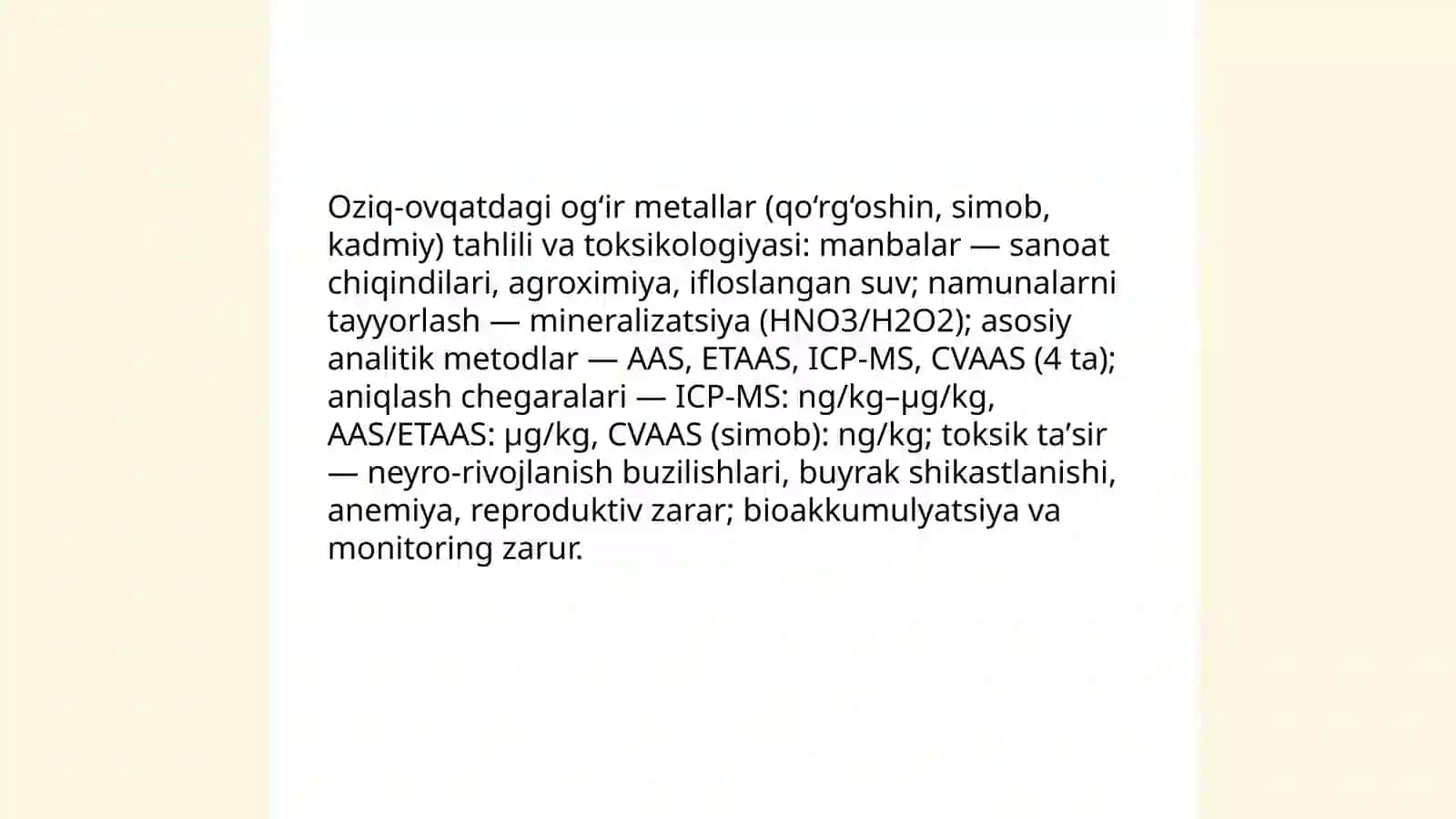 Oziq-ovqat mahsulotlarini toksikologik tahlili 4