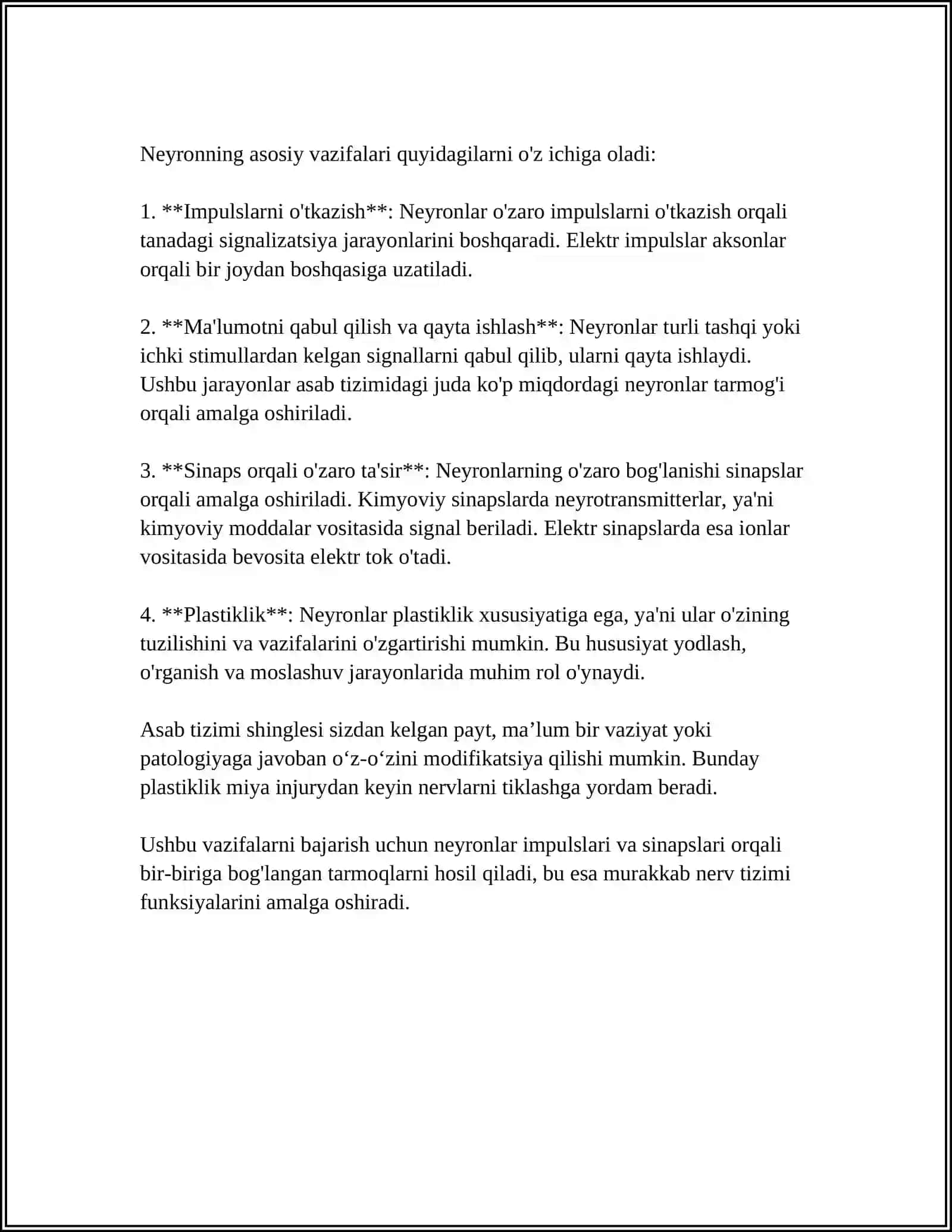 NEYRONNING ASOSIY FUNKSIYALARI 4