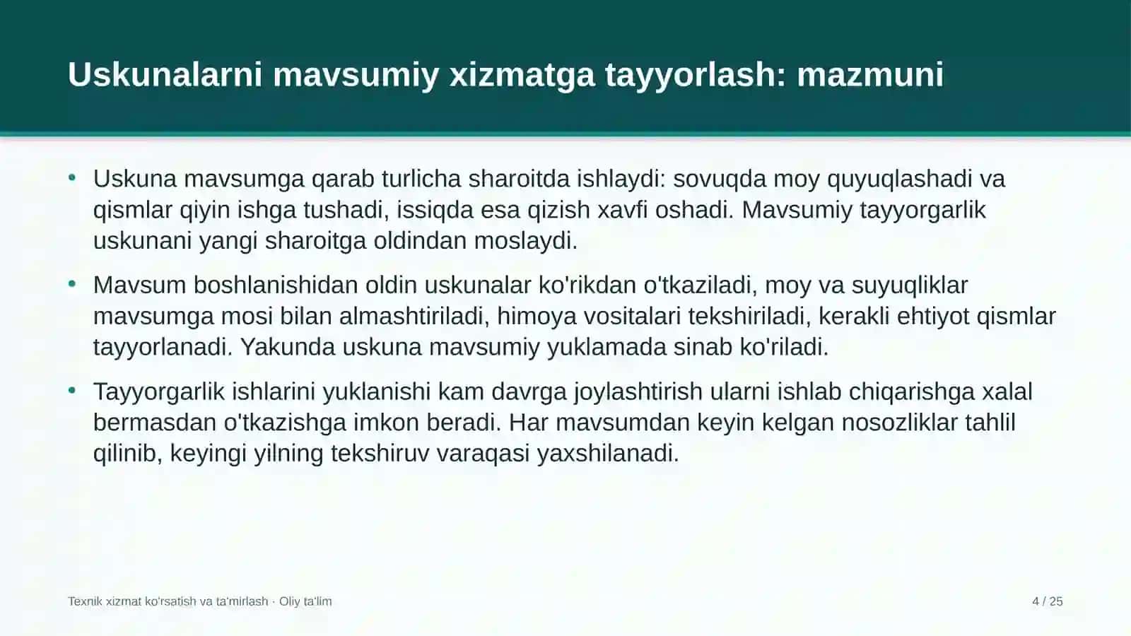 Chorvachilik xo'jaliklarida uskunalarni mavsumiy xizmatga tayyorlash 4