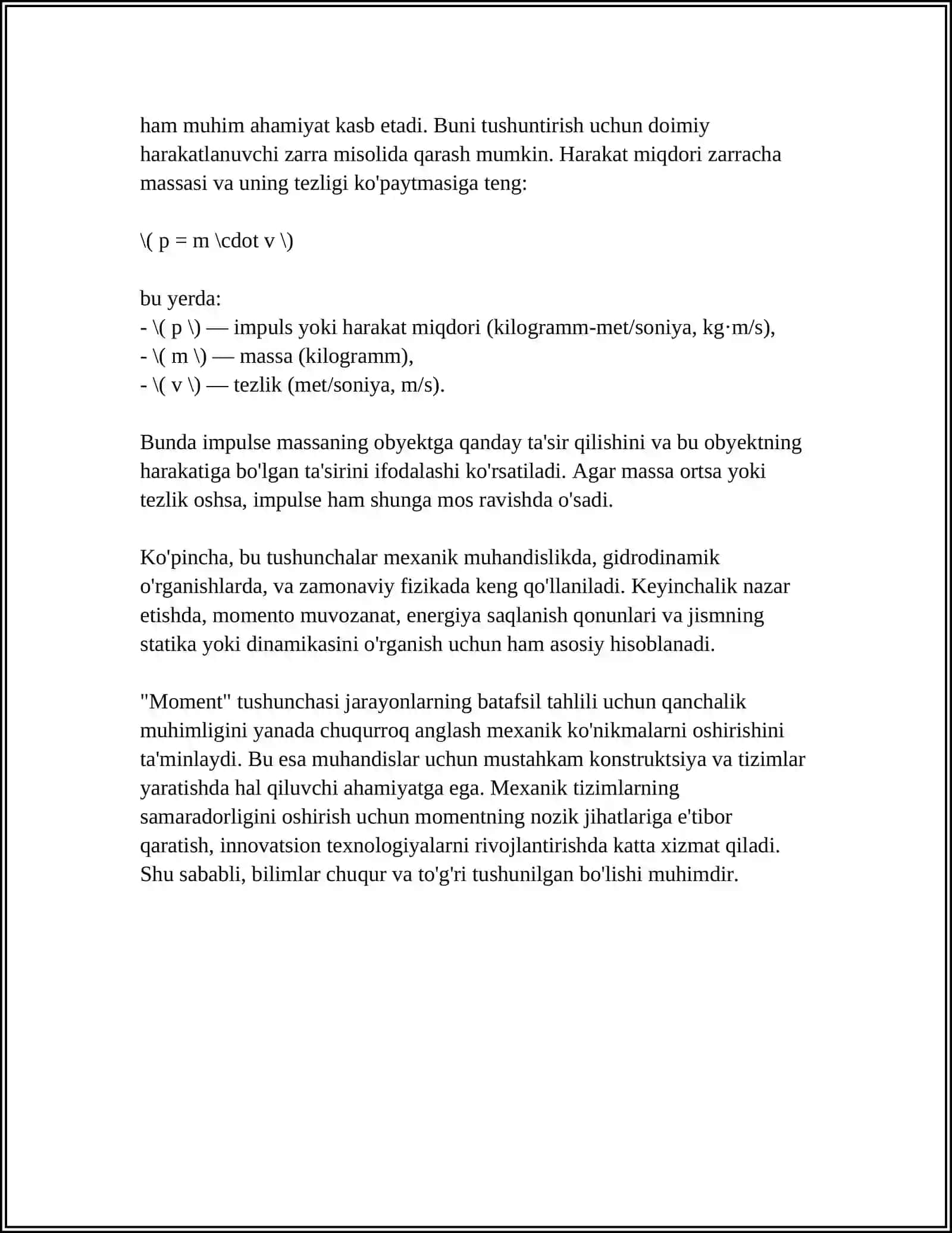 YUQORI TARTIBLI BOSHLANG‘ICH MOMENTLARNI QUYI TARTIBLI MOMENTLAR ORQALI IFODALASH 4