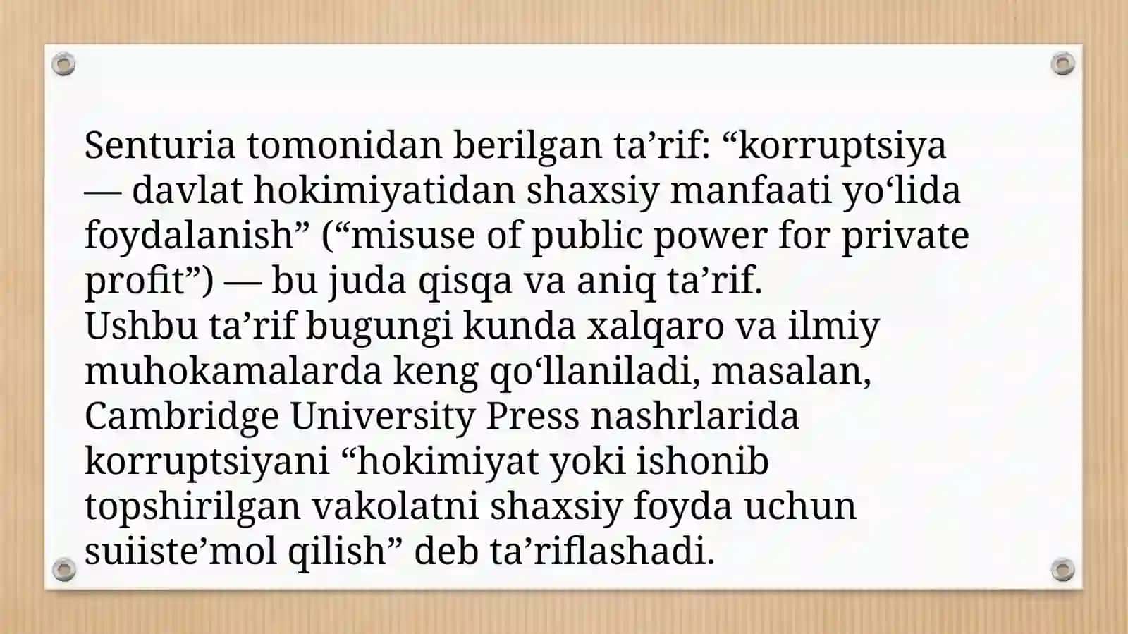 Jozef Senturiyaning korruptsiyaga oid qarashlari tasnifi 4