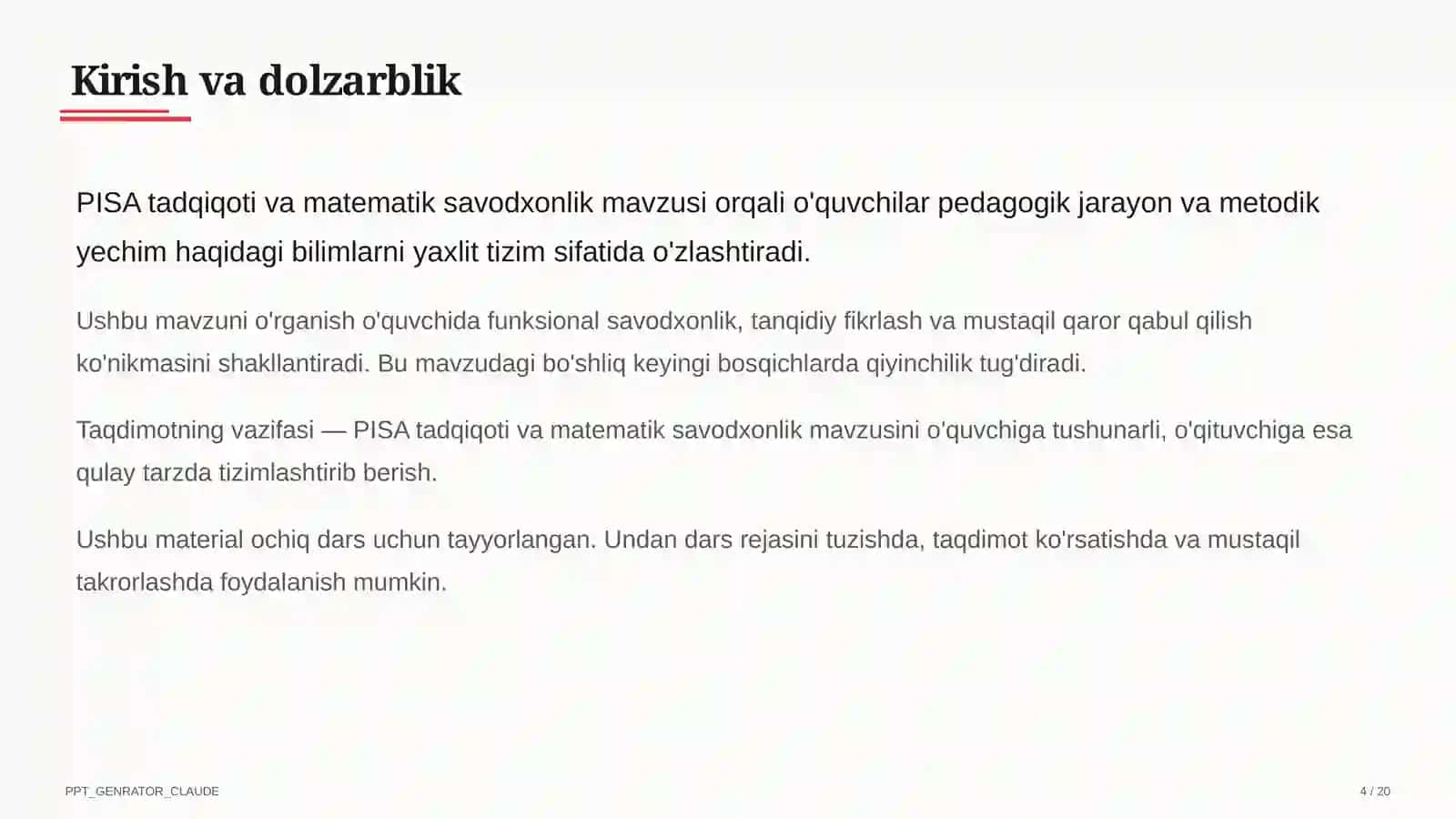 PISA tadqiqoti va matematik savodxonlik 4