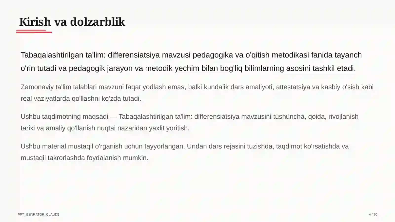 Tabaqalashtirilgan ta'lim: differensiatsiya 4