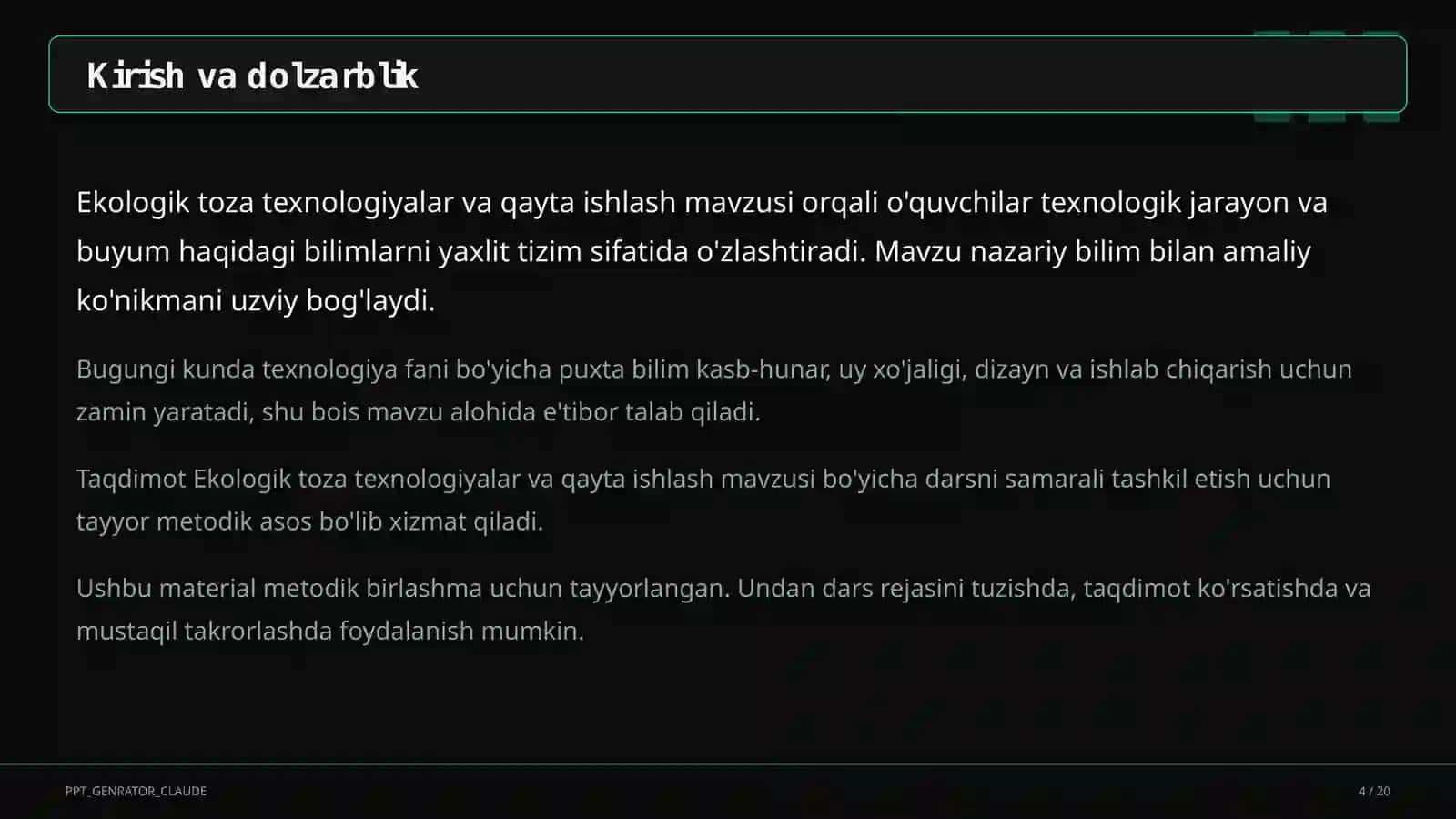 Ekologik toza texnologiyalar va qayta ishlash (11-sinf) 4