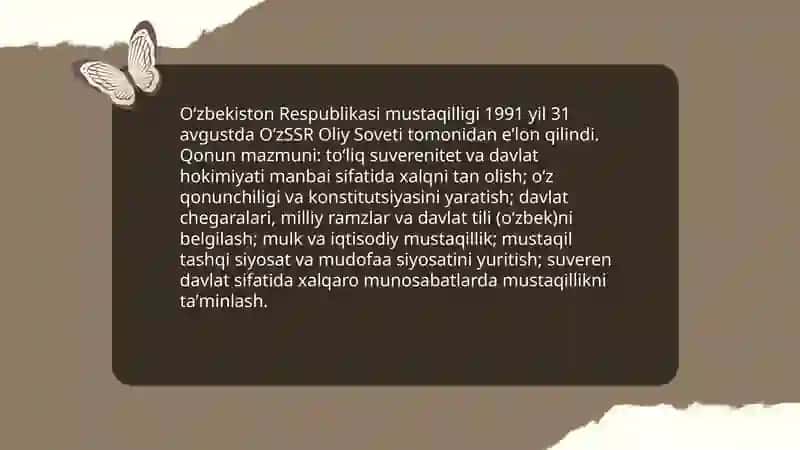 Mustaqil Oʻzbekiston Respublikasining tashkil topishi va uning tarixiy axamiyati 4