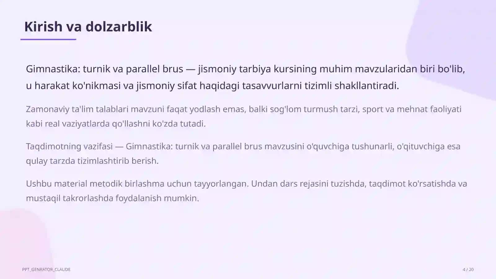 Gimnastika: turnik va parallel brus (6-sinf) 4