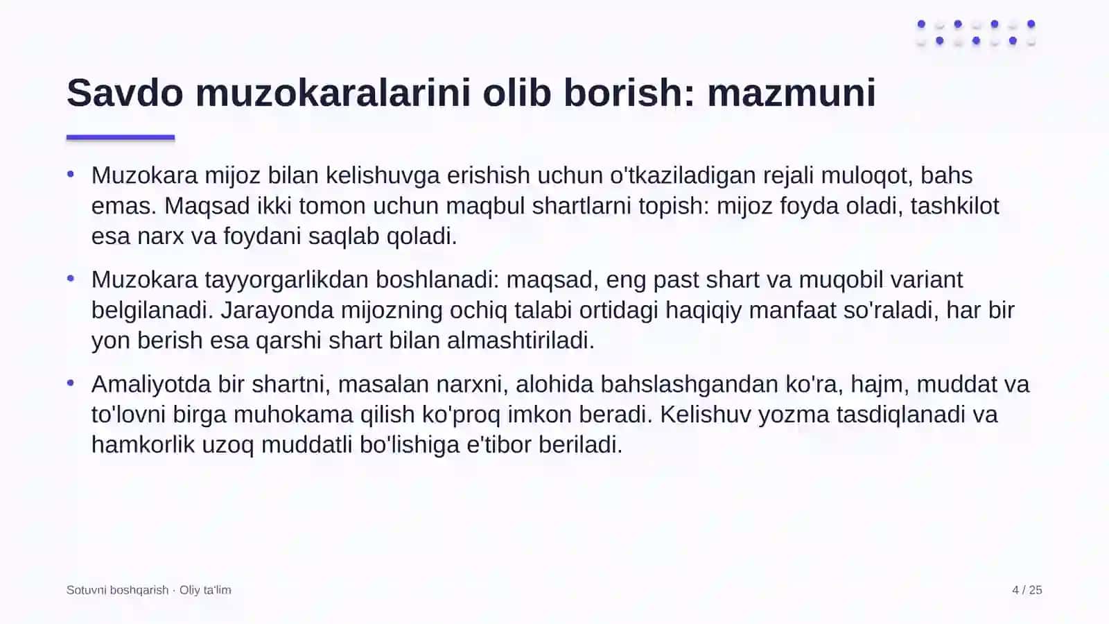 Kattalar ta'limida savdo muzokaralarini olib borish 4
