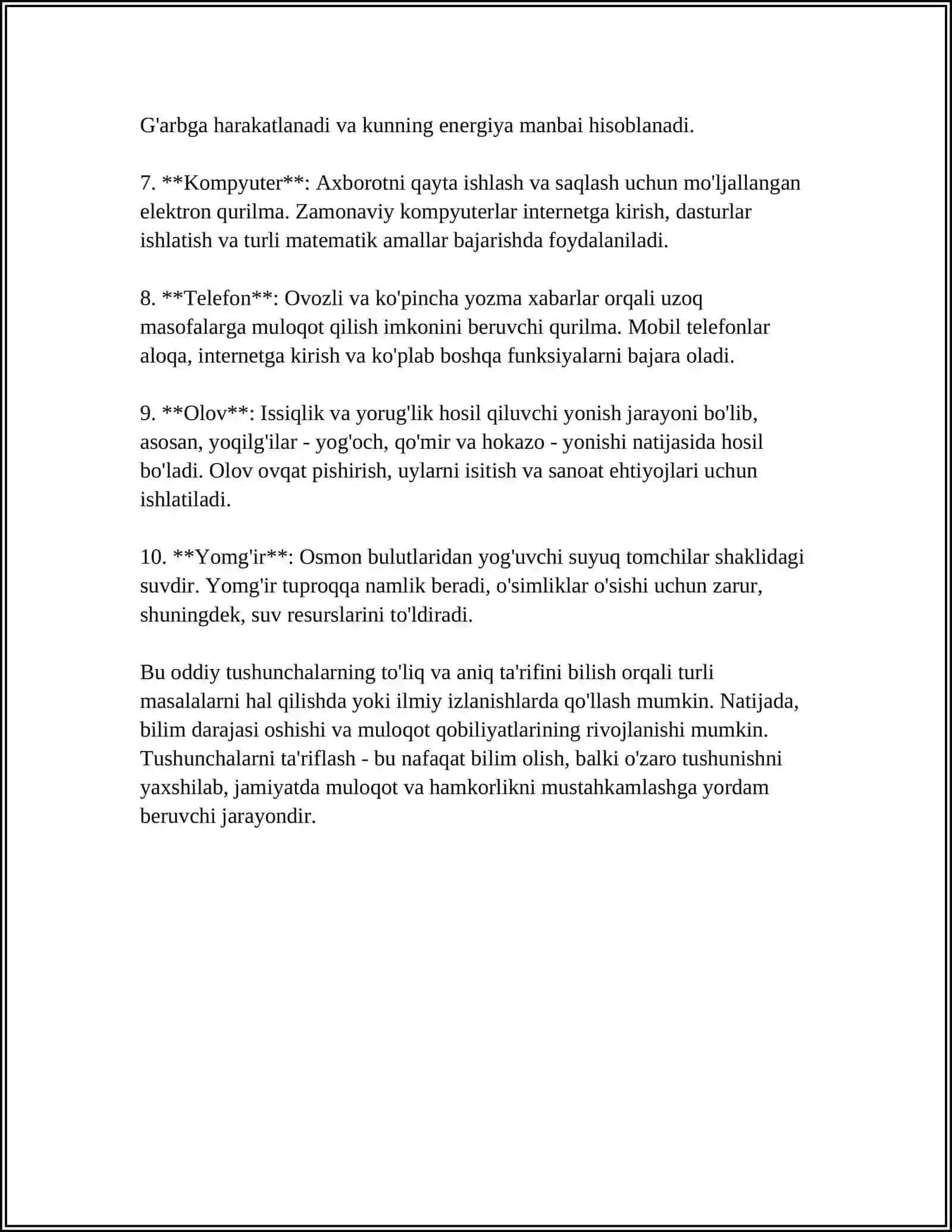 TUSHUNCHALARNI TA'RIFLASHGA OID MISOLLAR 4