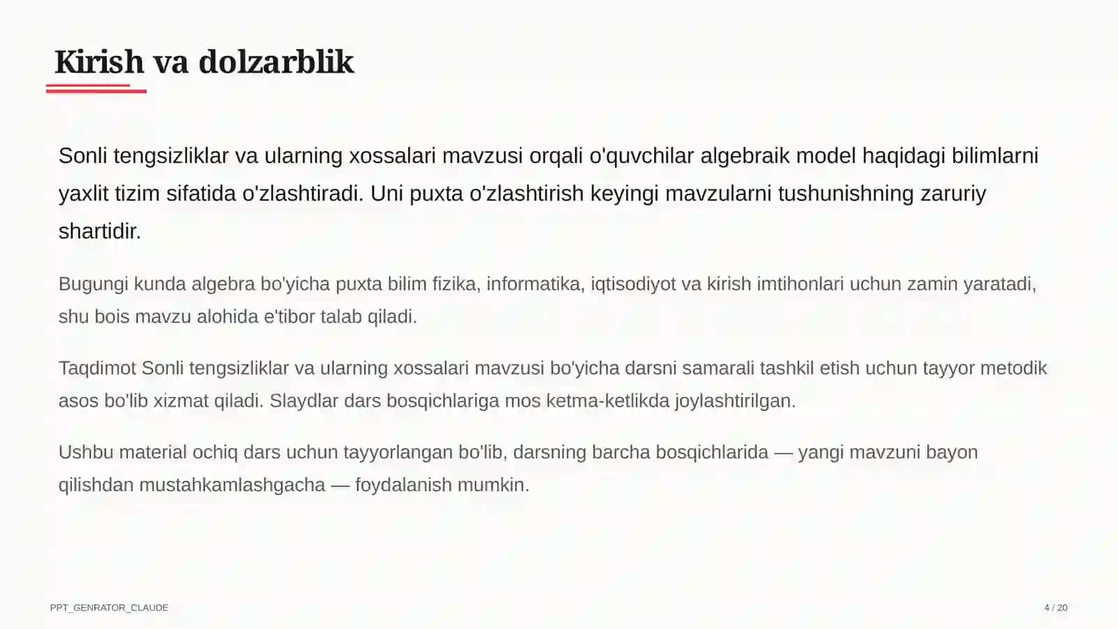 Sonli tengsizliklar va ularning xossalari (8-sinf) 4