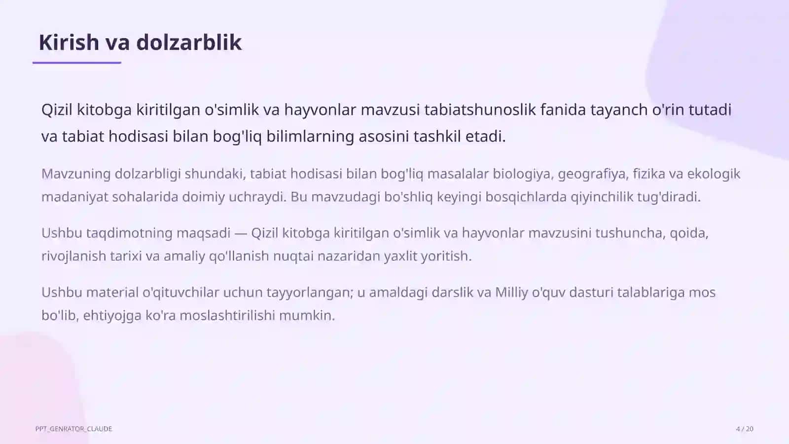 Qizil kitobga kiritilgan o'simlik va hayvonlar (4-sinf) 4